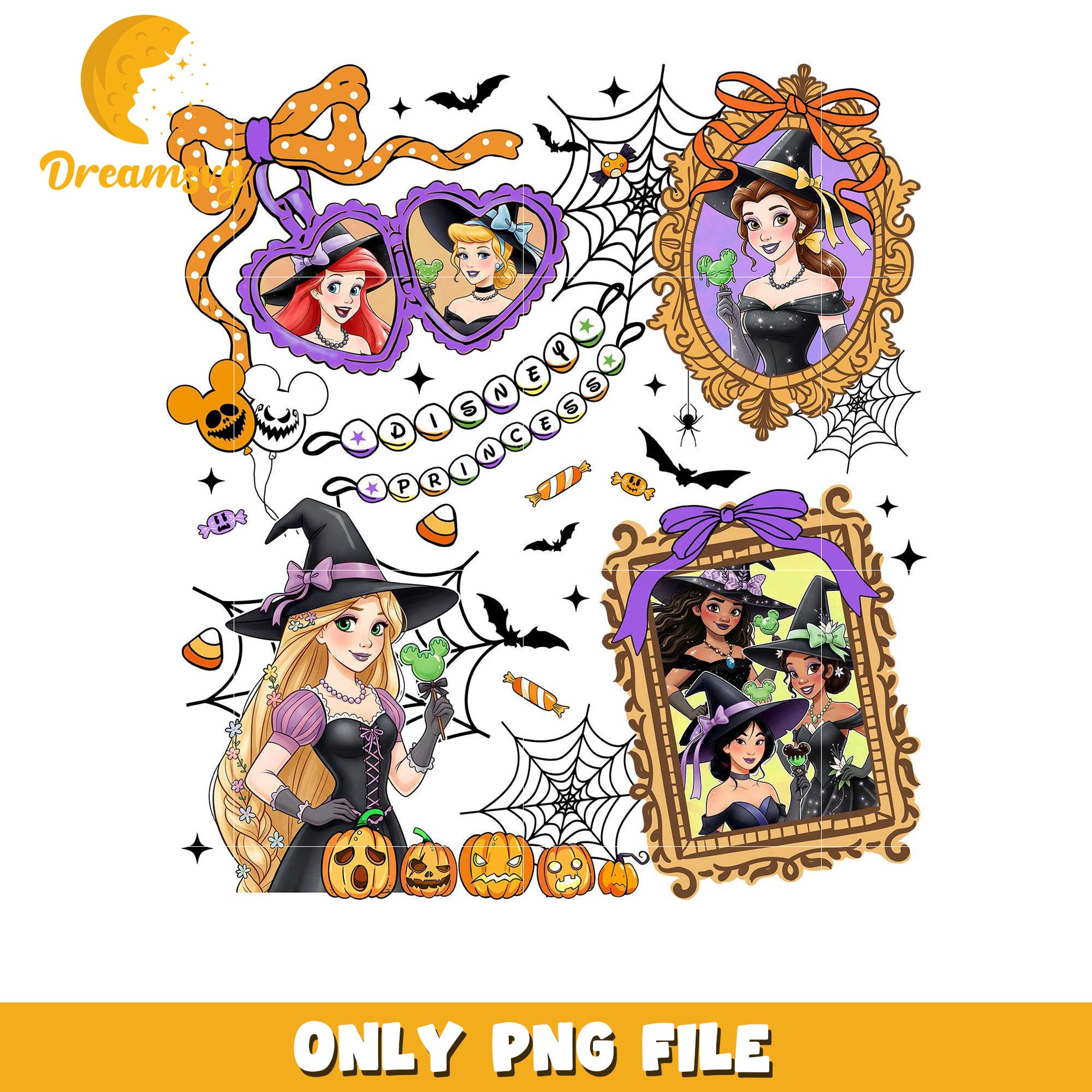Halloween princess png, halloween ​​candy png, disney princess png