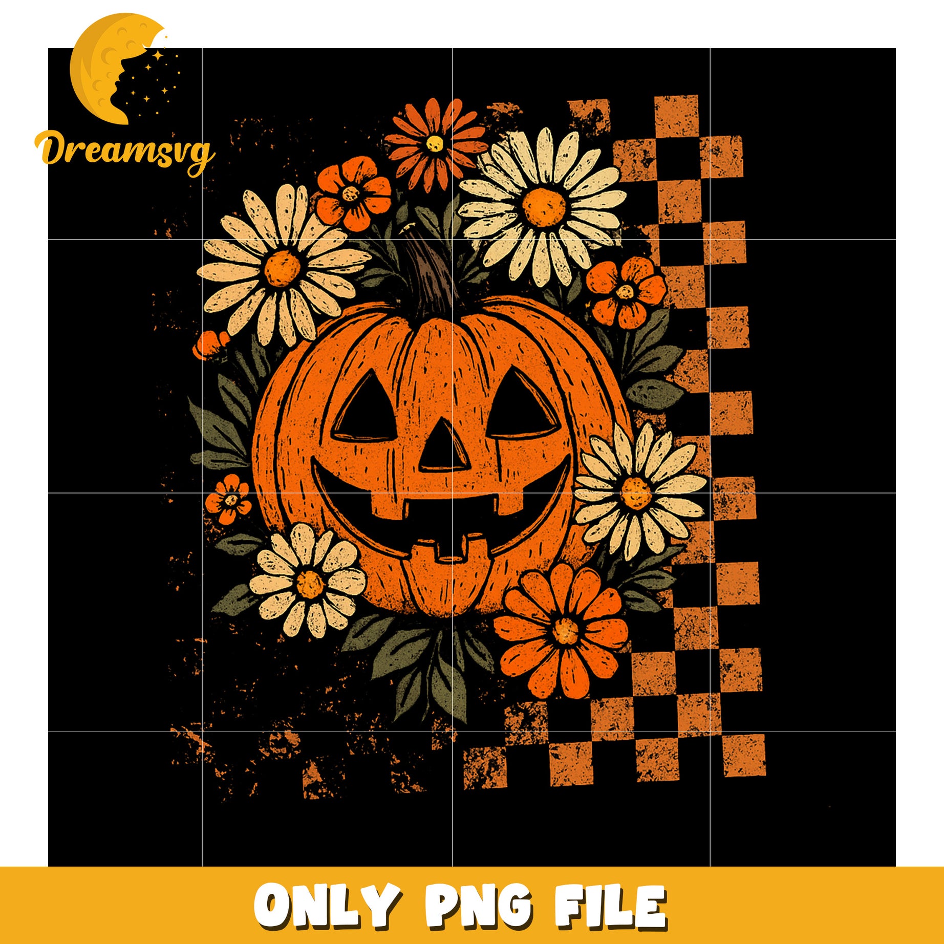 Halloween pumpkin with flowers design png, halloween png, halloween season png
