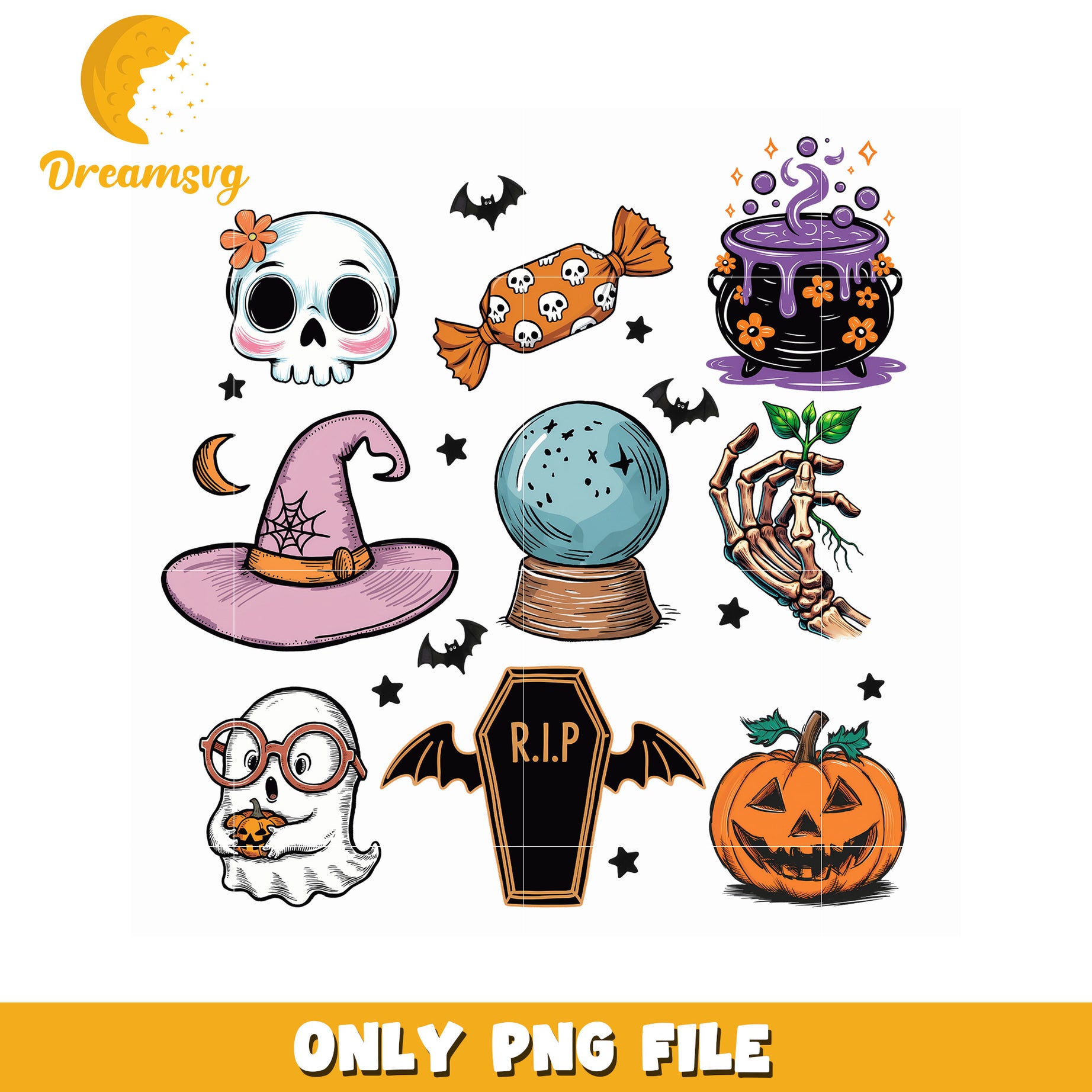 Halloween things design png, halloween png, halloween vacation png