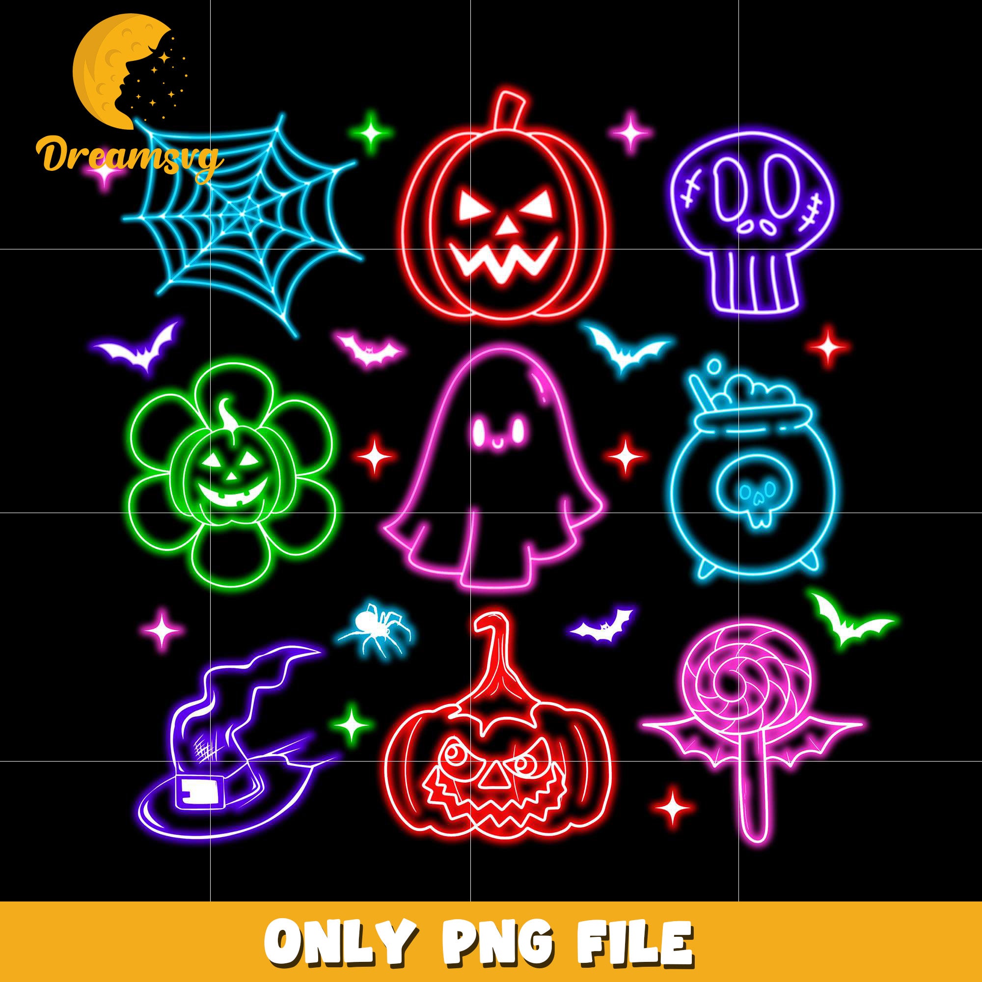 Halloween things neon png, spooky autumn​ png, trick or treat png