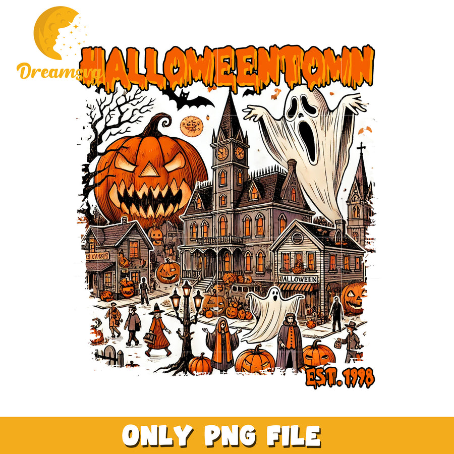 Halloween town horror design png, halloween town png, halloween png