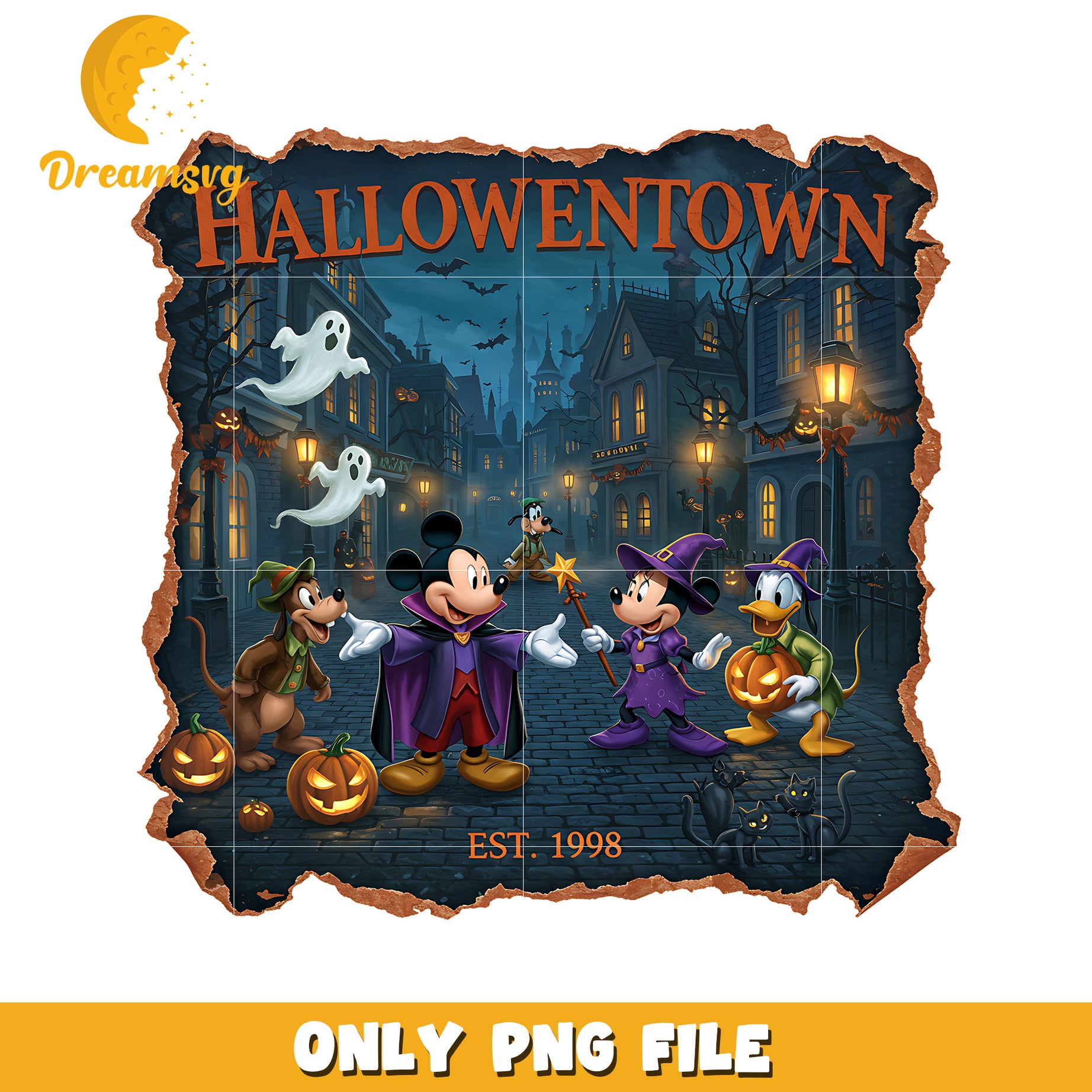 Halloween town mickey and minnie png, halloween town png, happy design png