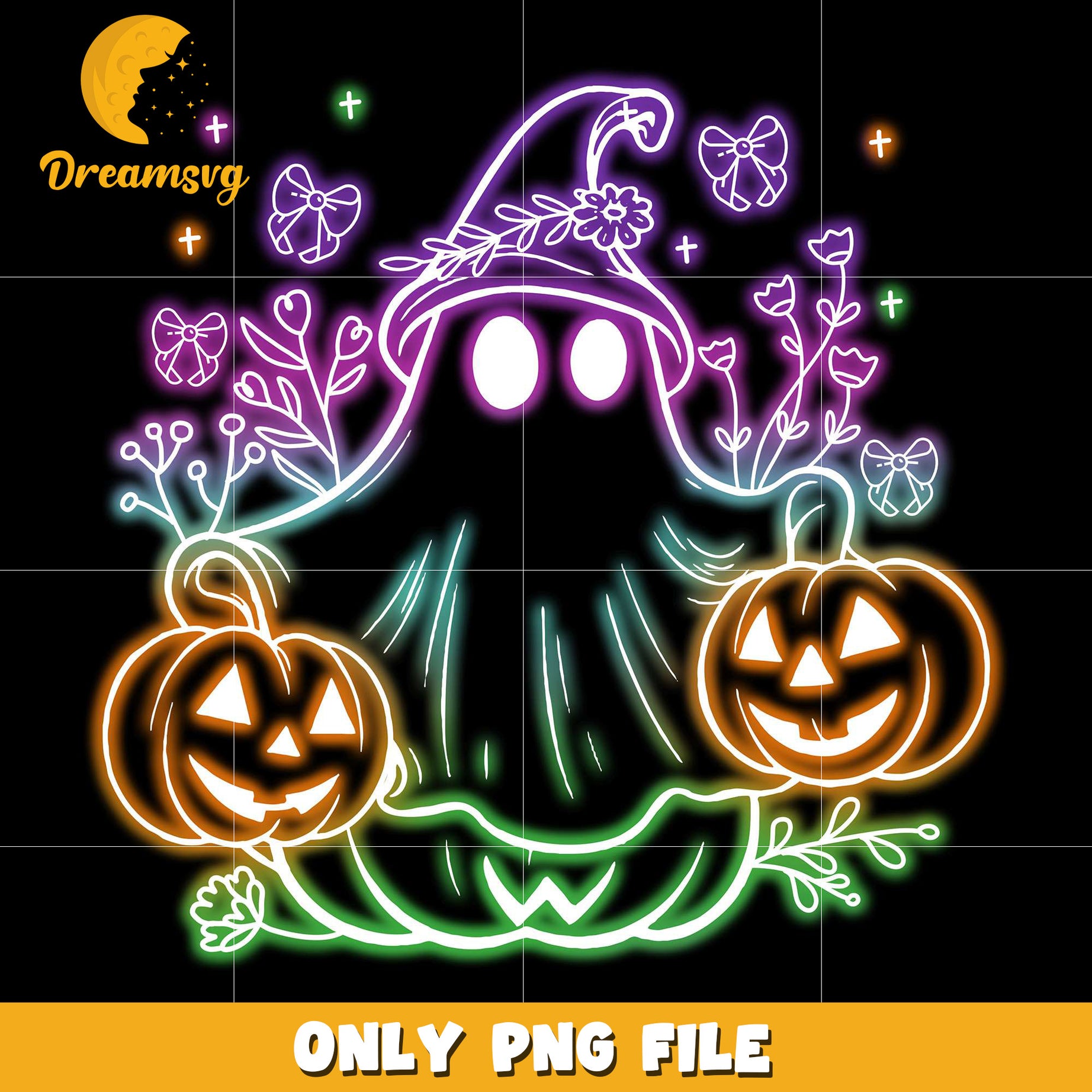Halloween witch ghoul neon png, spooky season​ png, halloween pumpkin png