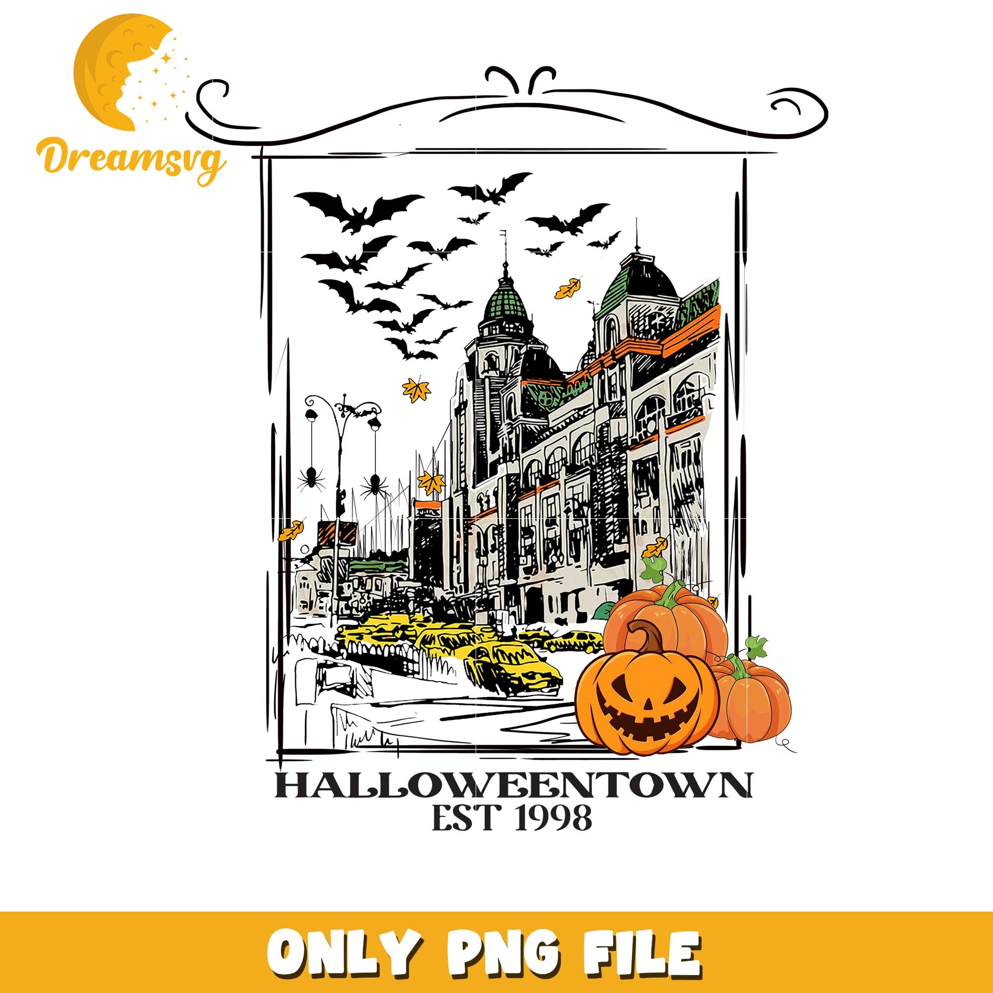 Hallowen town est 1998, Halloween old movies night png