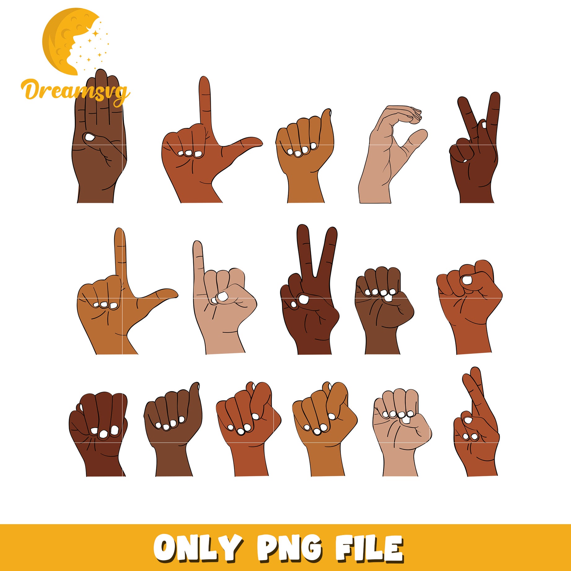 Hand Signs PNG Diverse Skin Tones