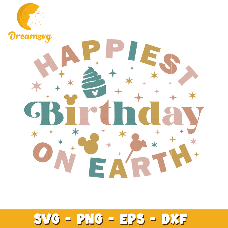 Happiest Birthday on Earth SVG Design for Party Celebrations