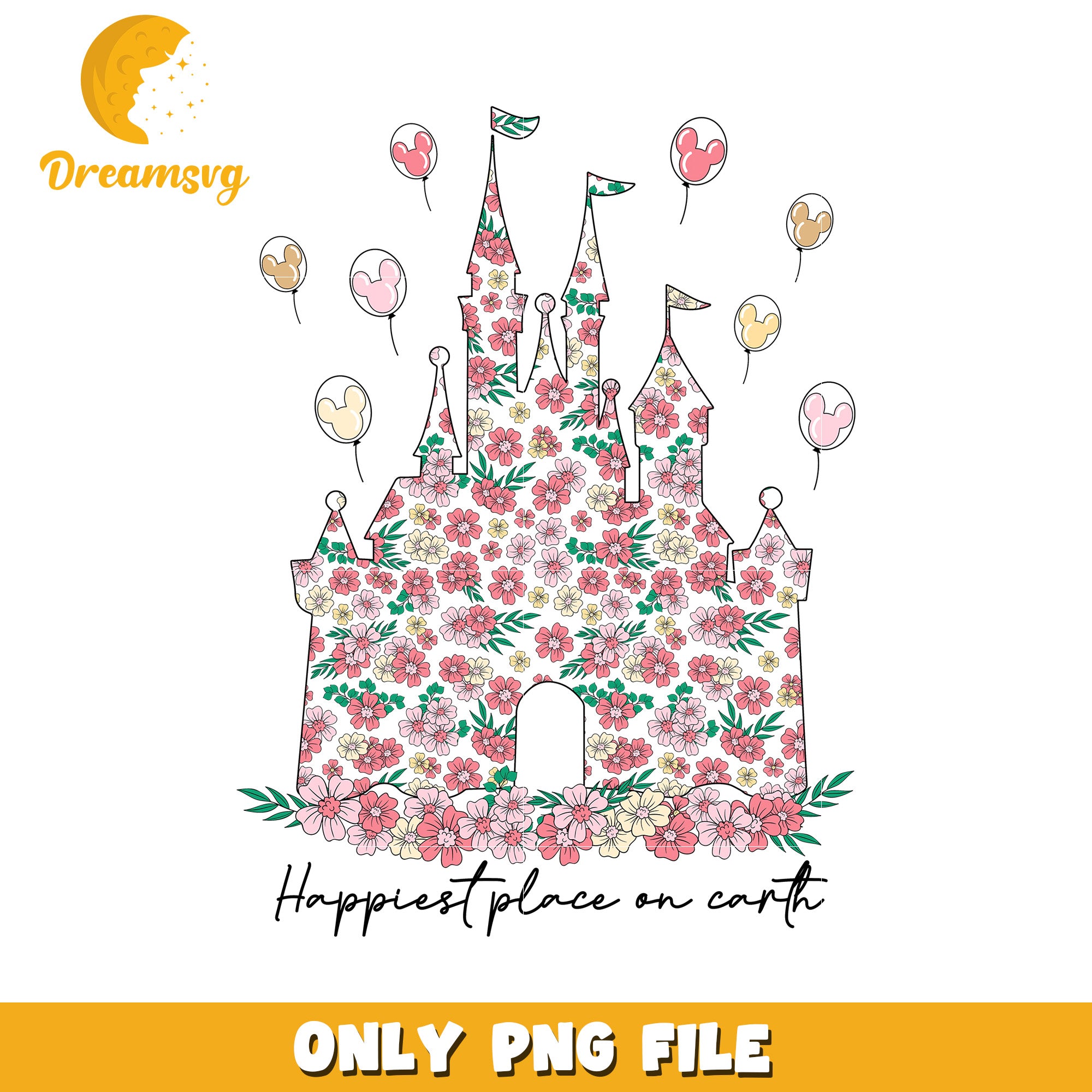 Happiest Place on Earth Floral Castle PNG Artwork