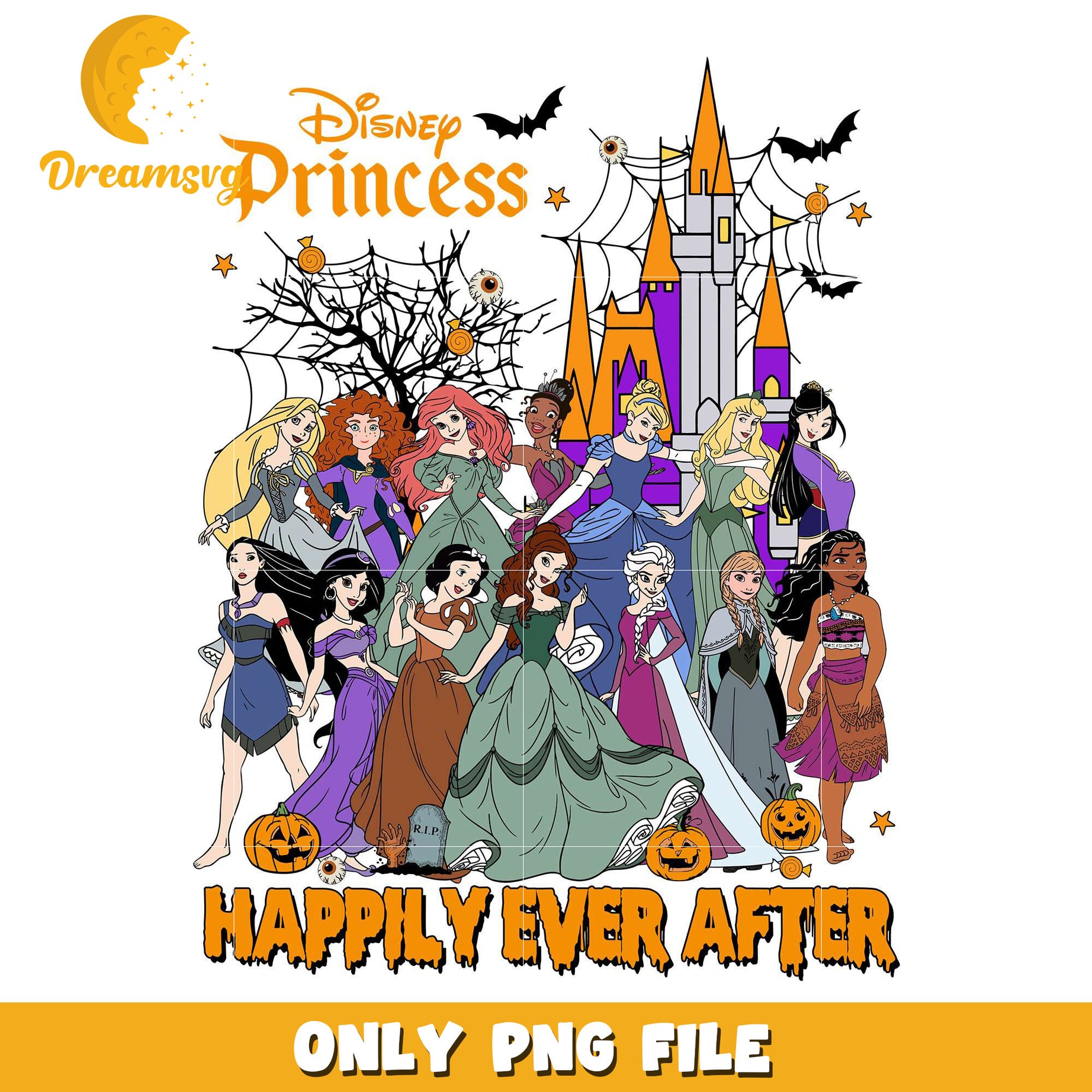 Happily ever after design png, halloween ​​candy png, disney princess png