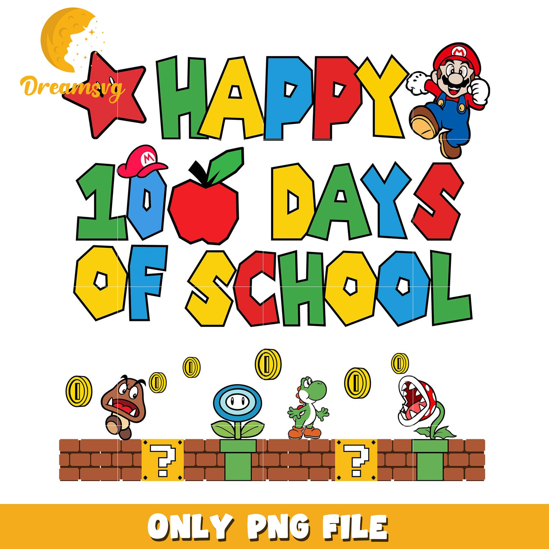 Happy 100 Days School Mario PNG