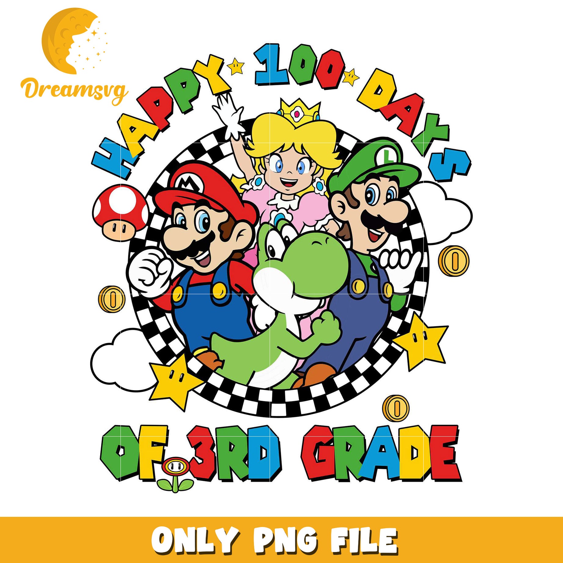 Happy 100 Days of 3rd Grade Super Mario PNG Design