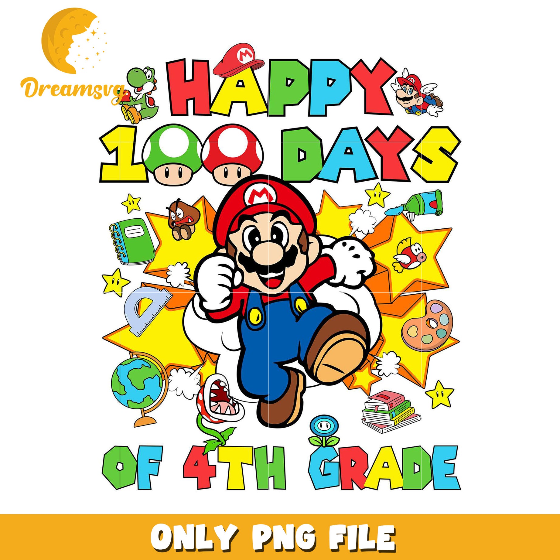 Happy 100 Days of 4th Grade Mario PNG Design