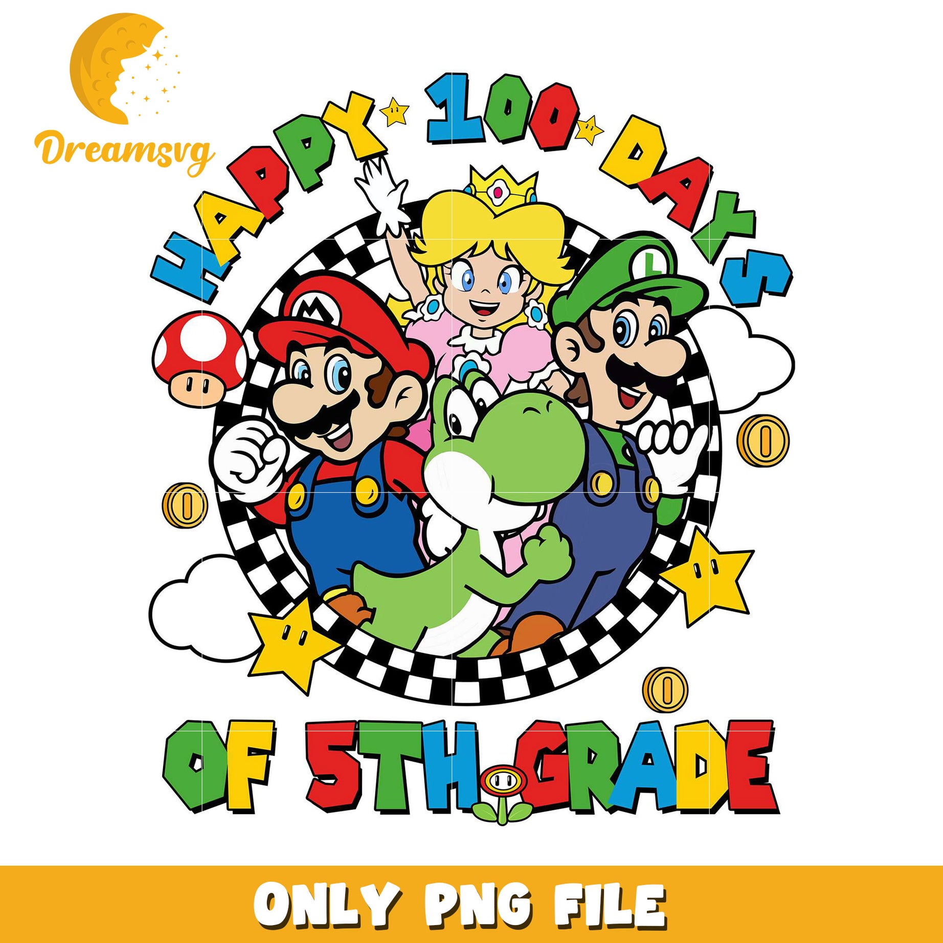 Happy 100 Days of 5th Grade Mario Characters PNG File