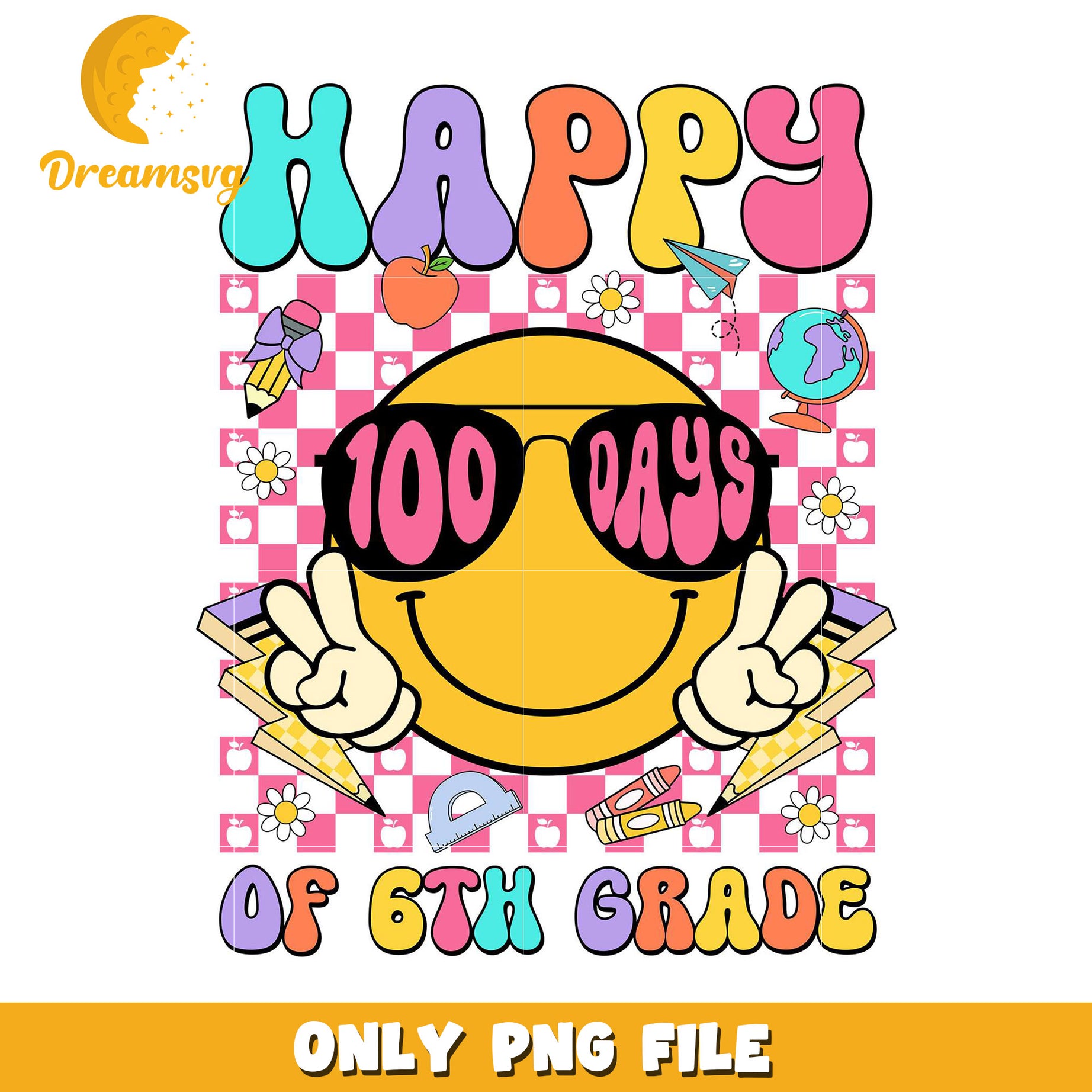 Happy 100 Days of 6th Grade Colorful PNG Design