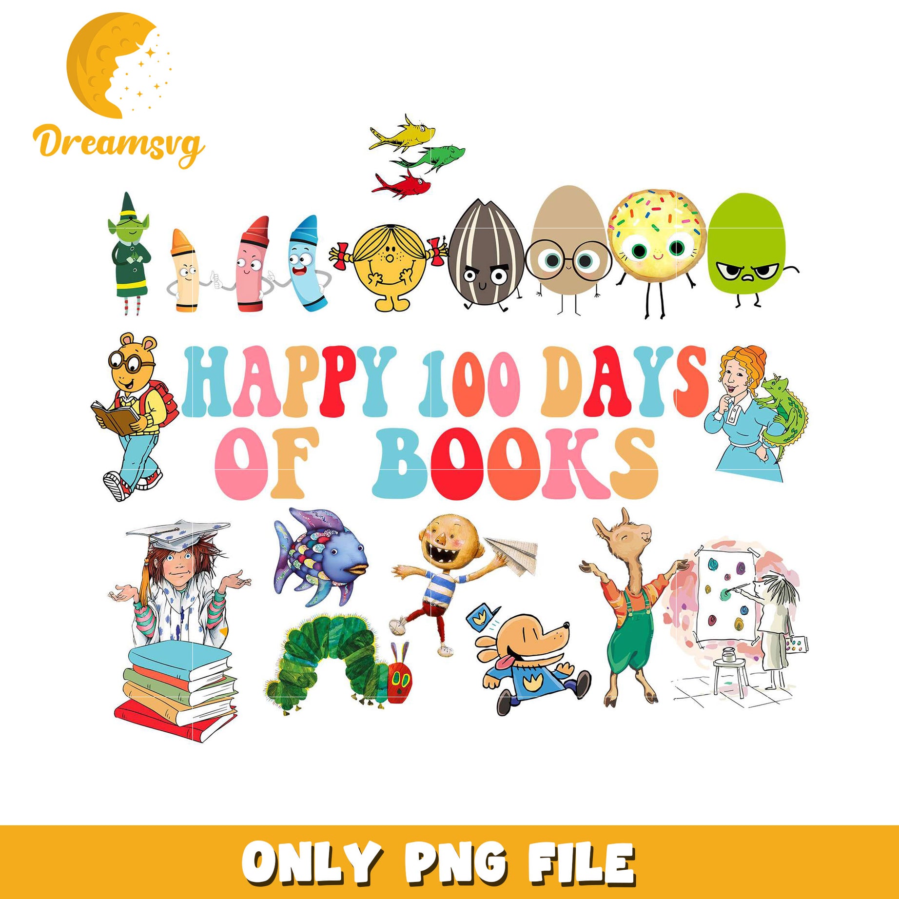 Happy 100 Days of Books Fun PNG Clipart Collection