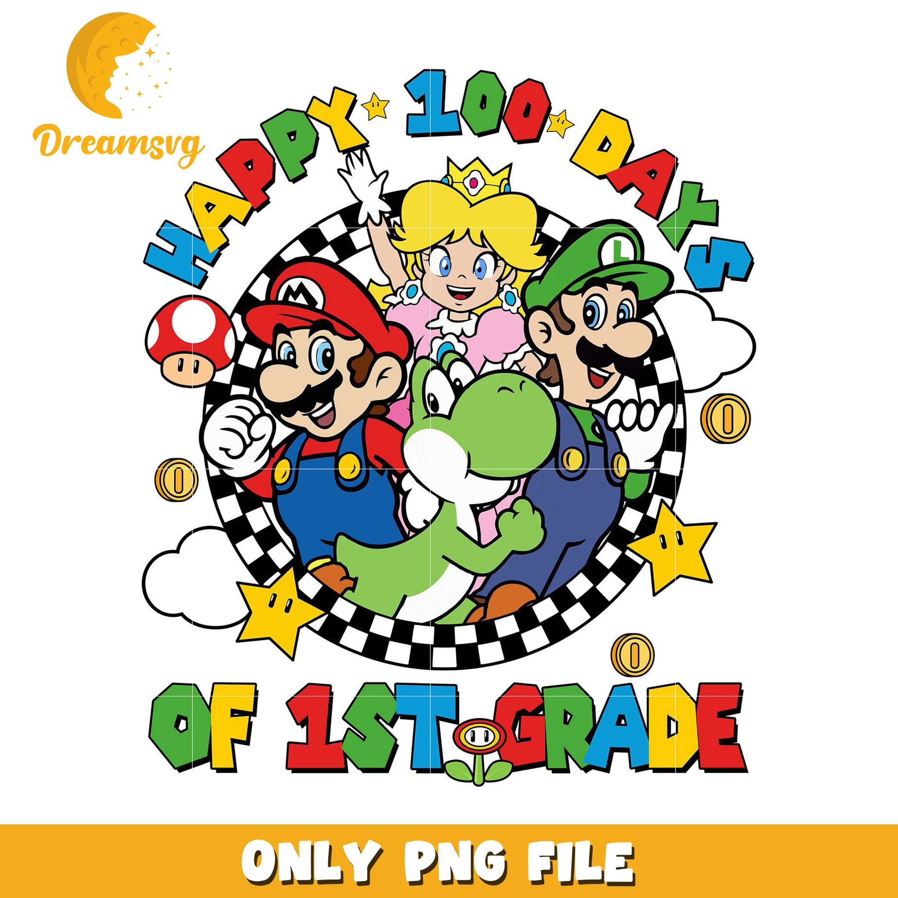 Happy 100 Days of First Grade Mario PNG Design File