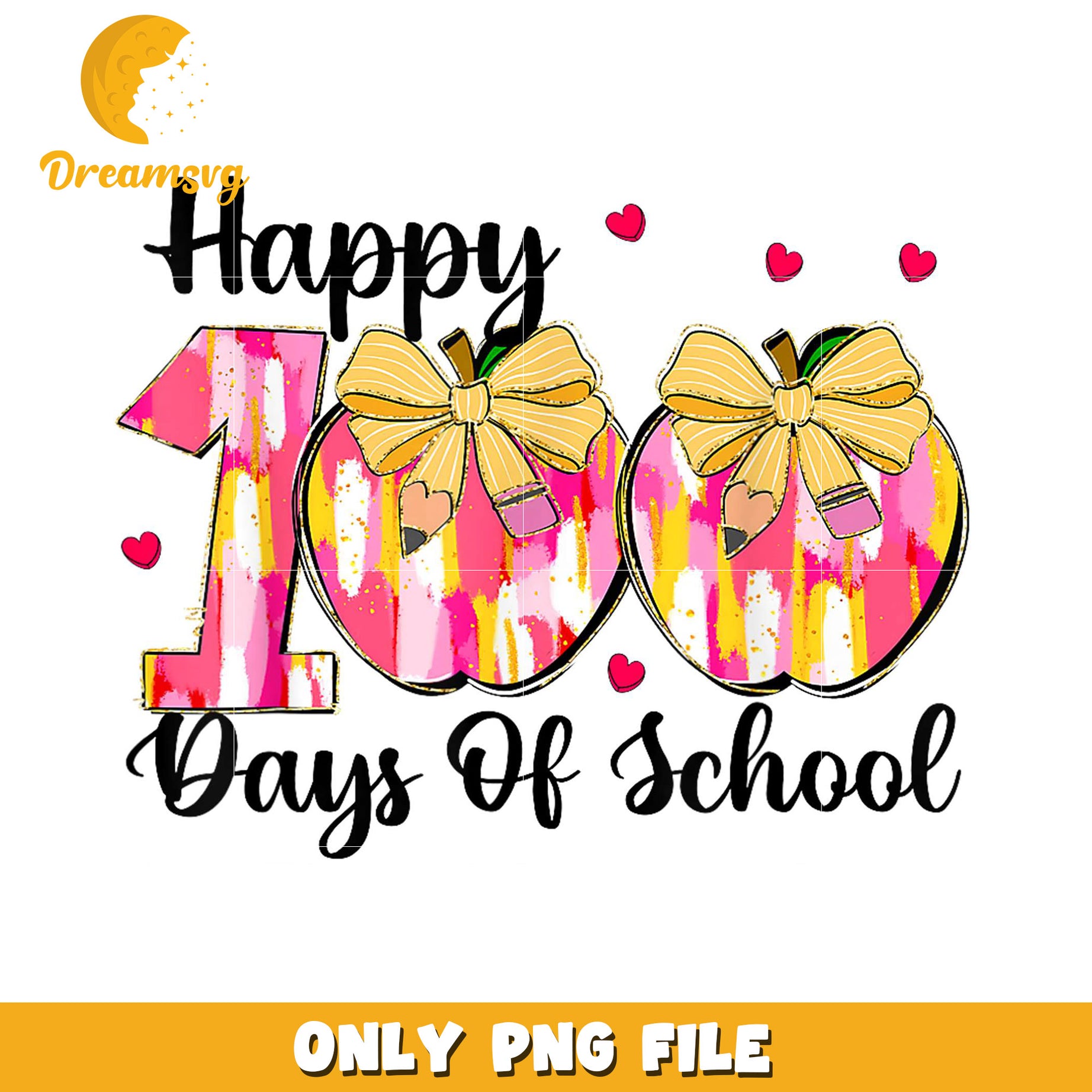 Happy 100 Days of School Apple Design PNG File for Teachers