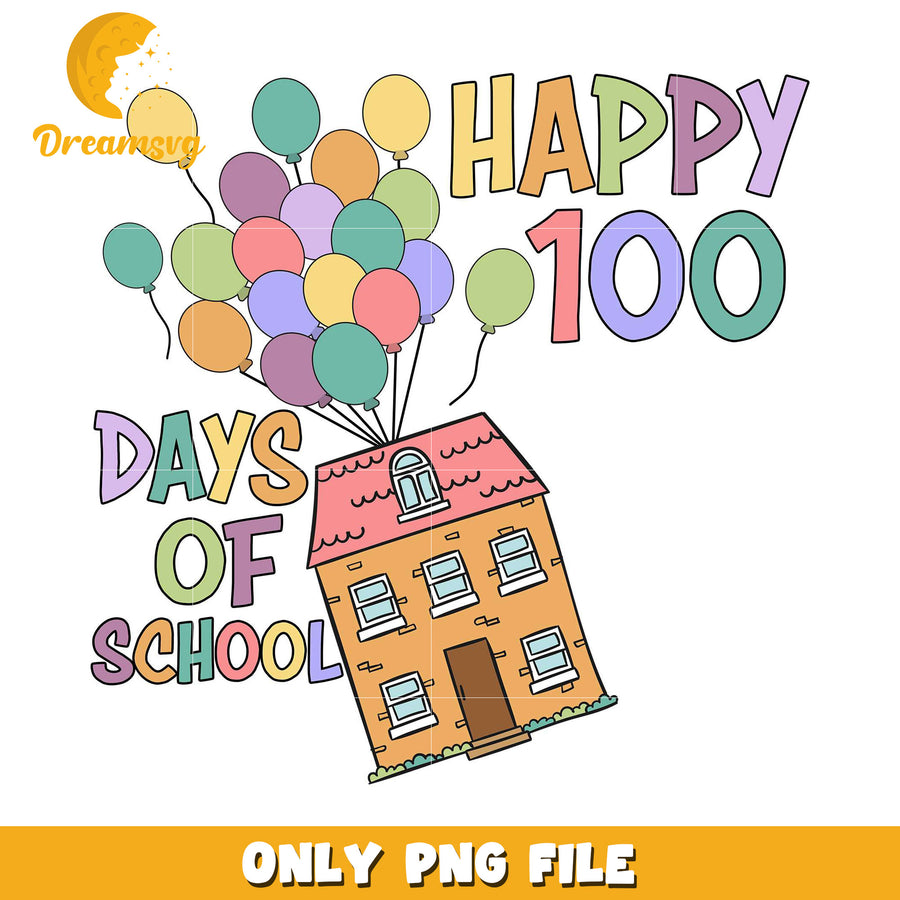 Happy 100 Days of School Colorful Balloon Design PNG