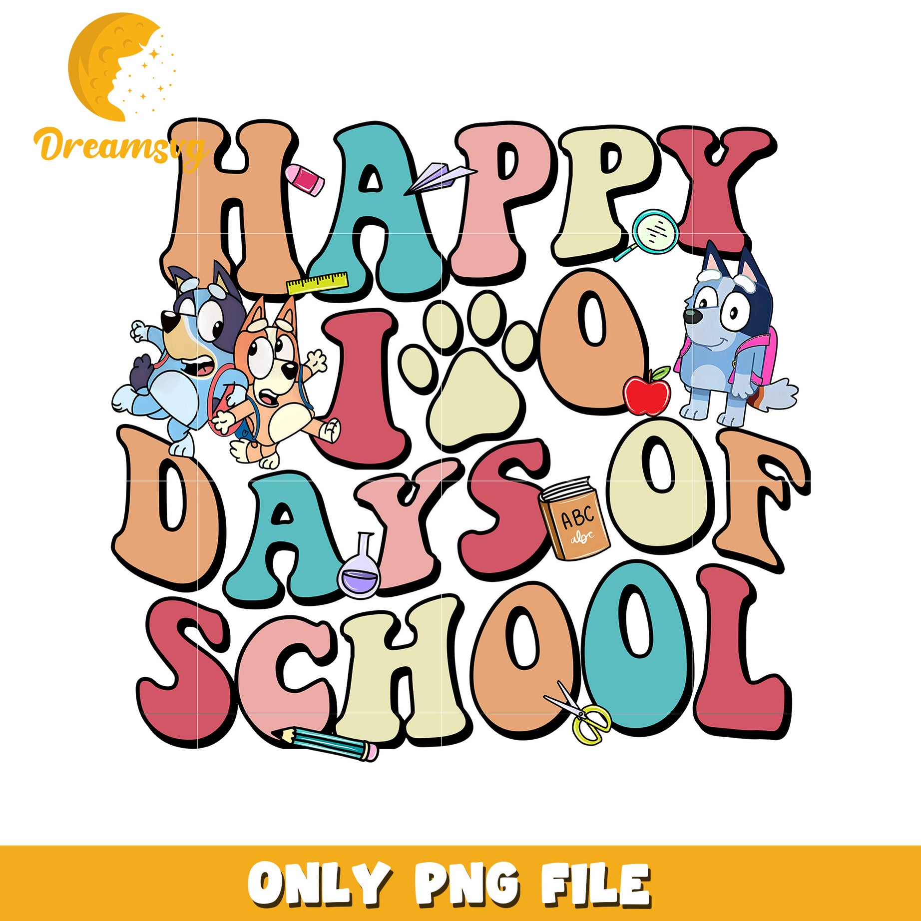 Happy 100 Days of School Colorful Dogs PNG Design File