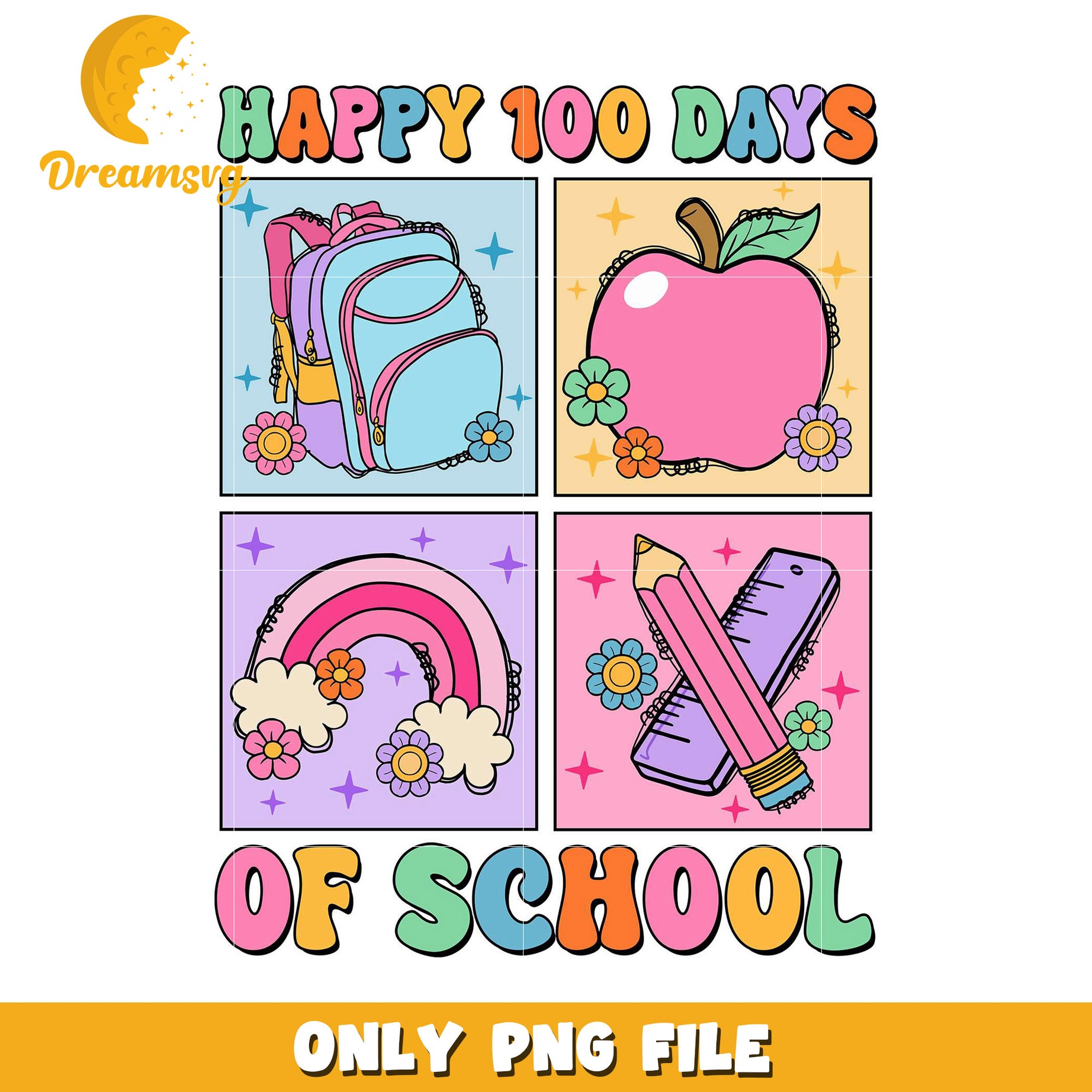 Happy 100 Days of School Colorful PNG Artwork