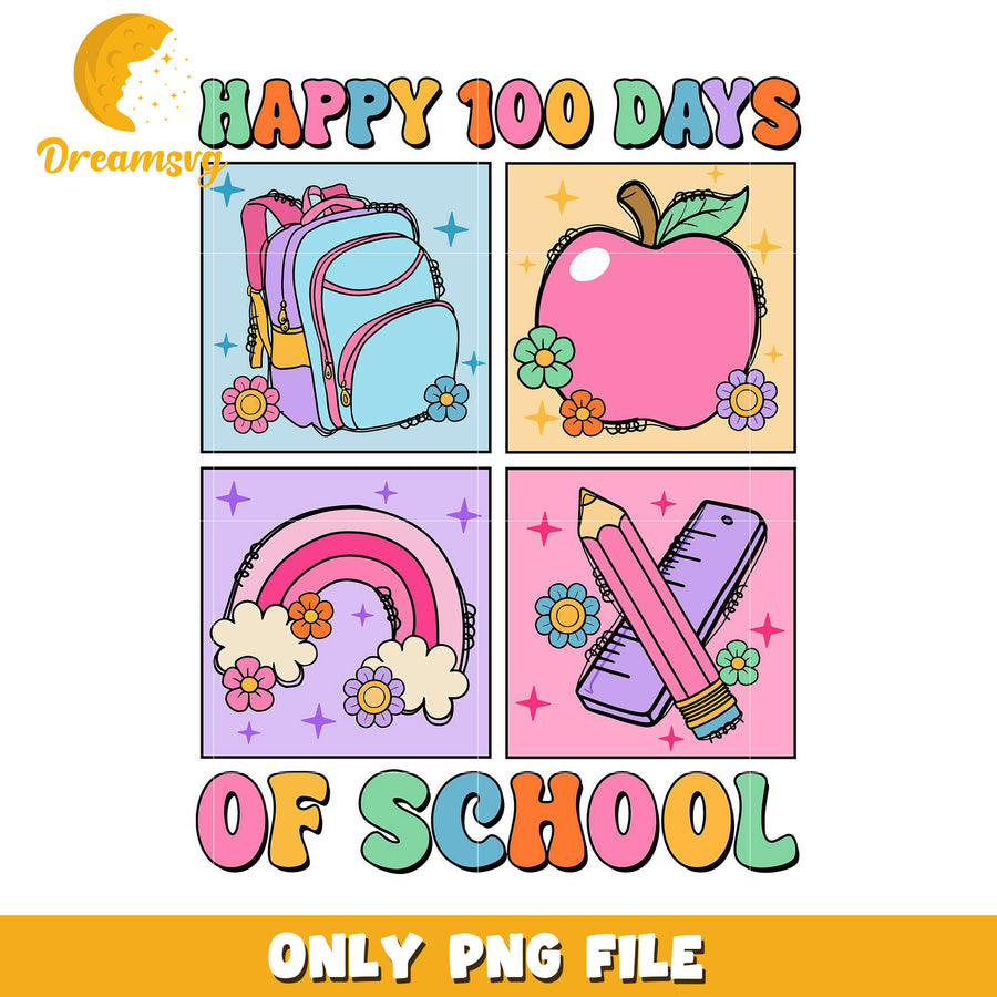 Happy 100 Days of School Colorful PNG Artwork