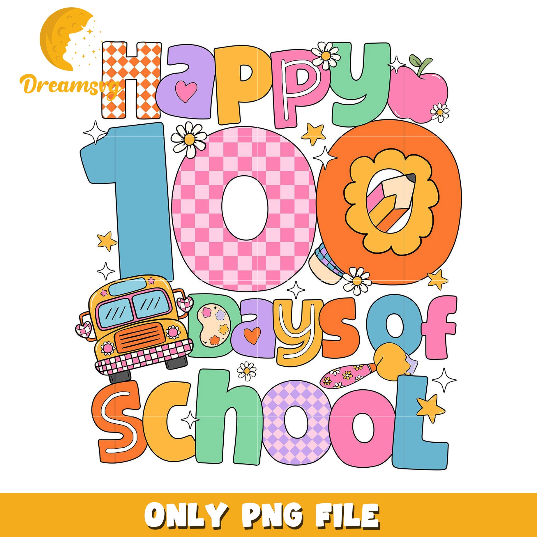 Happy 100 Days of School Colorful PNG File Design