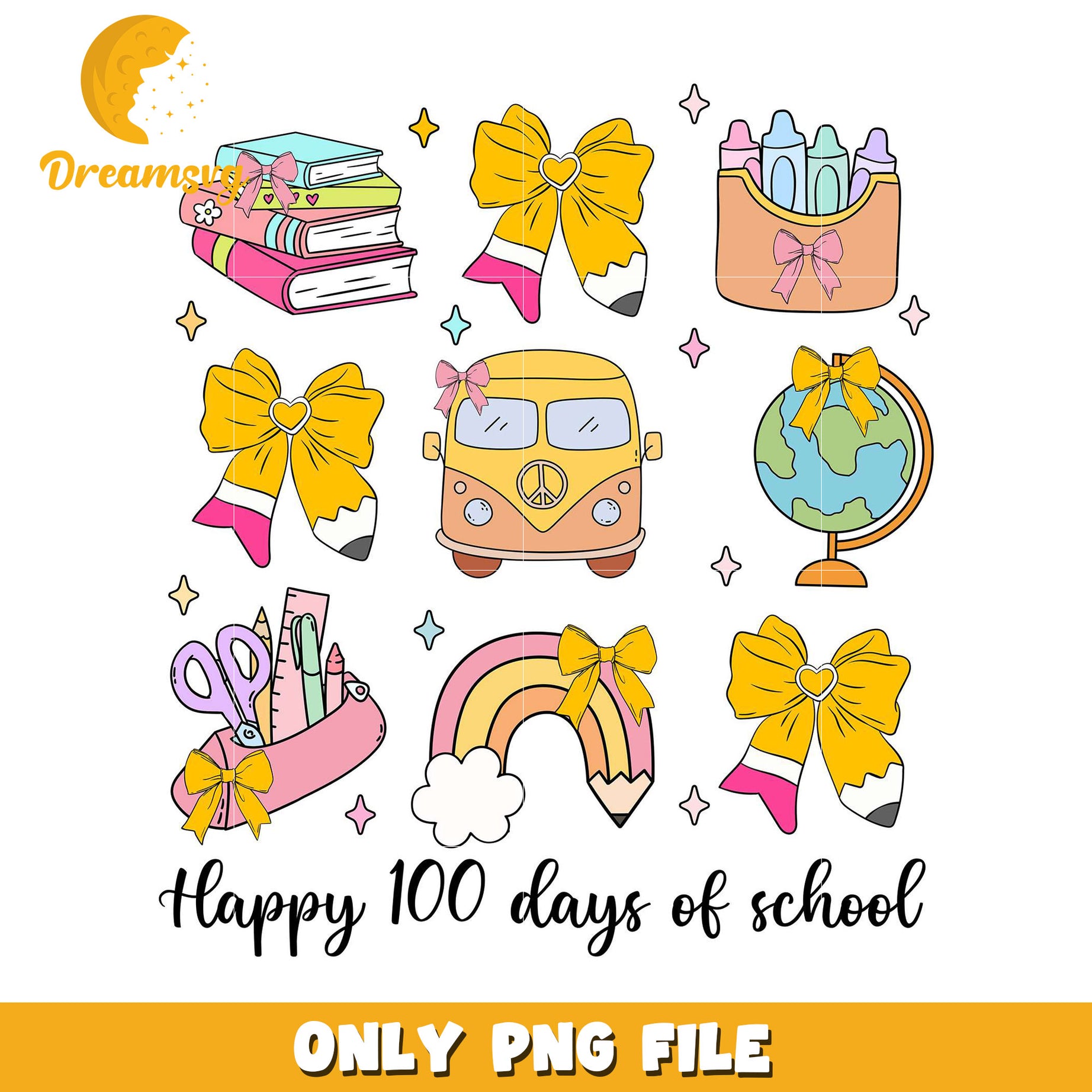 Happy 100 Days of School Cute PNG Illustrations 