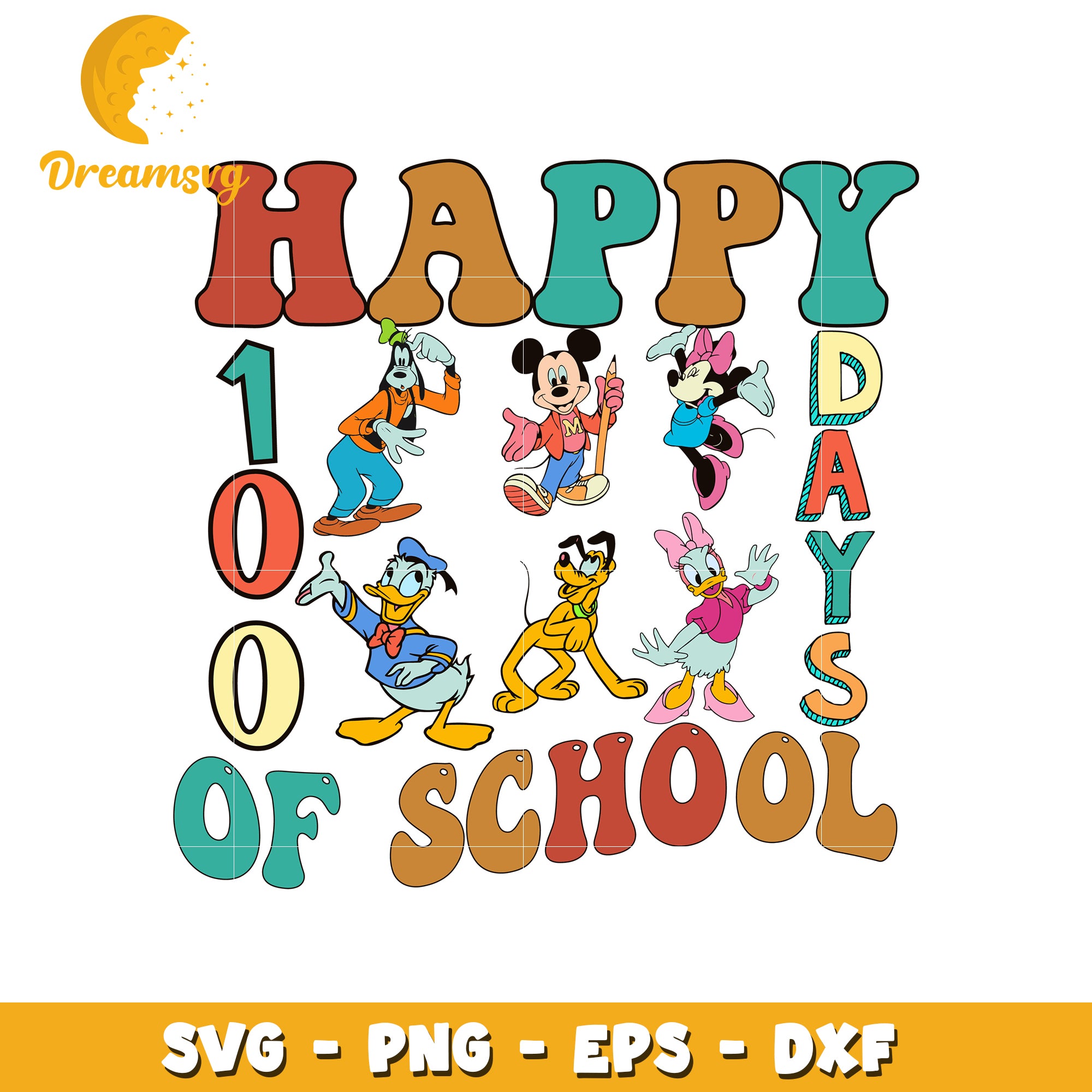 Happy 100 Days of School Disney SVG Cut File Download