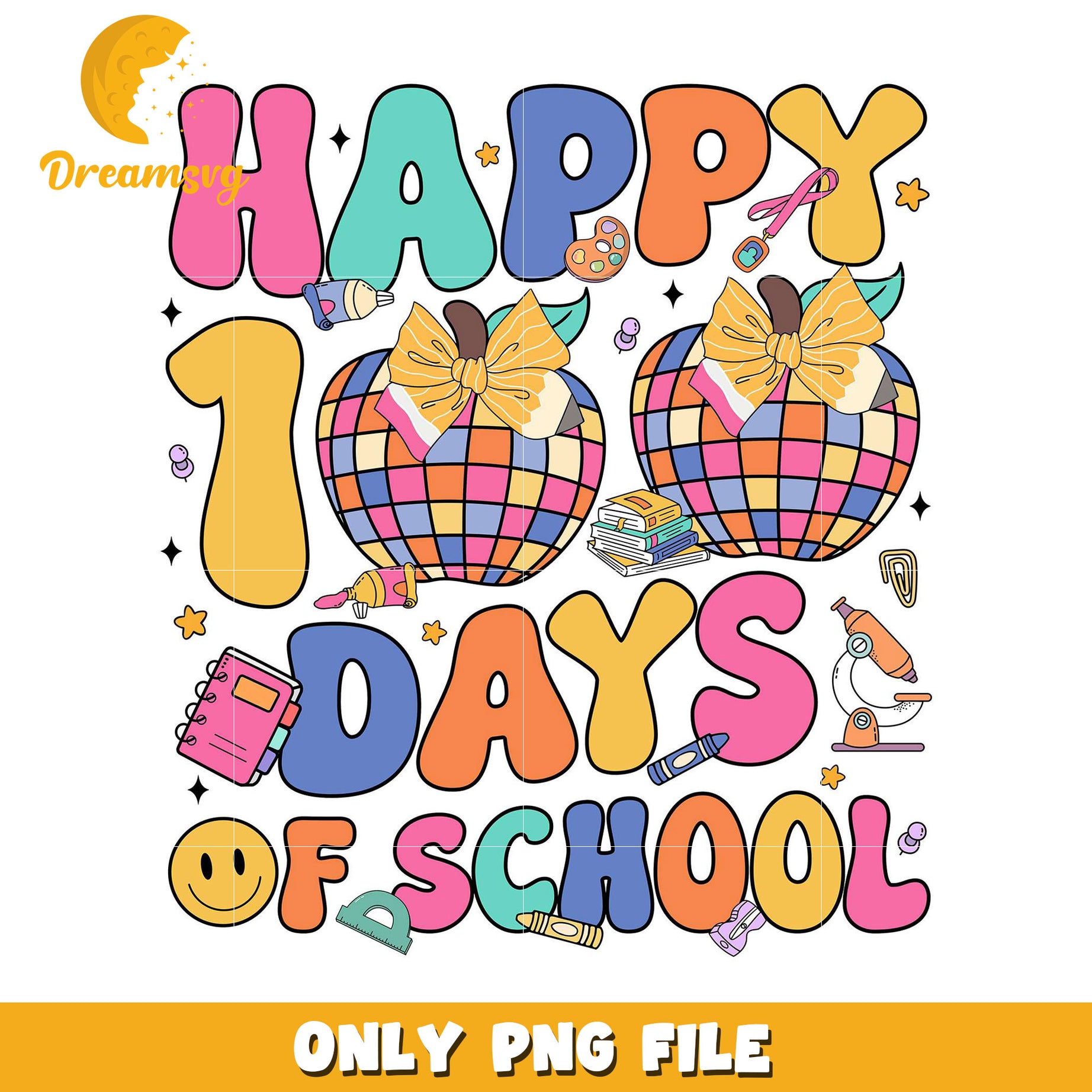 Happy 100 Days of School Fun Printable PNG Artwork