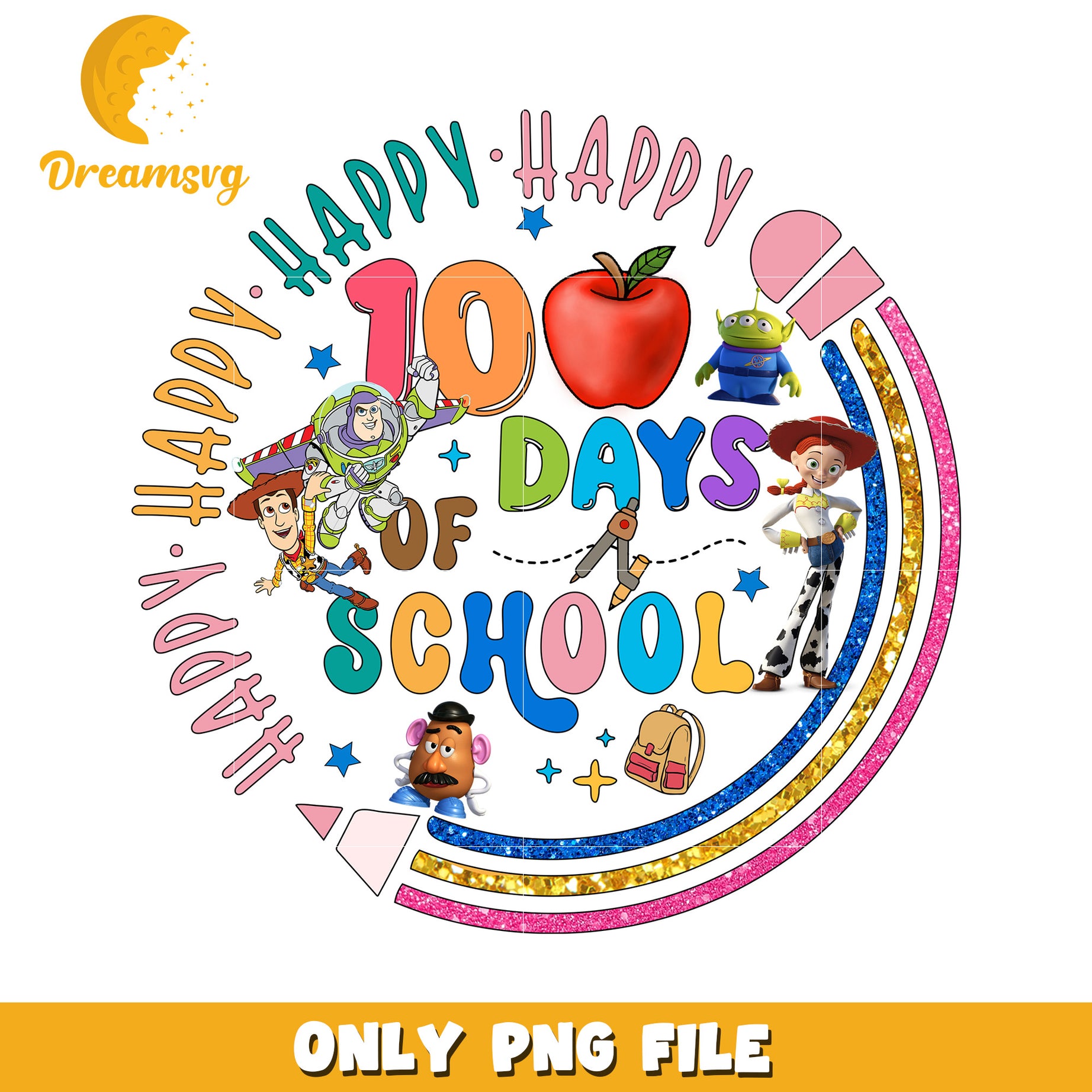 Happy 100 Days of School PNG with Fun Cartoon Themes