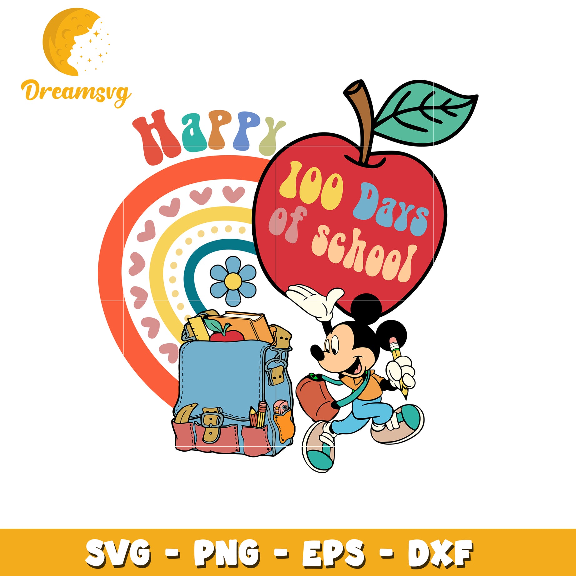 Happy 100 Days of School SVG Design with Mickey Mouse