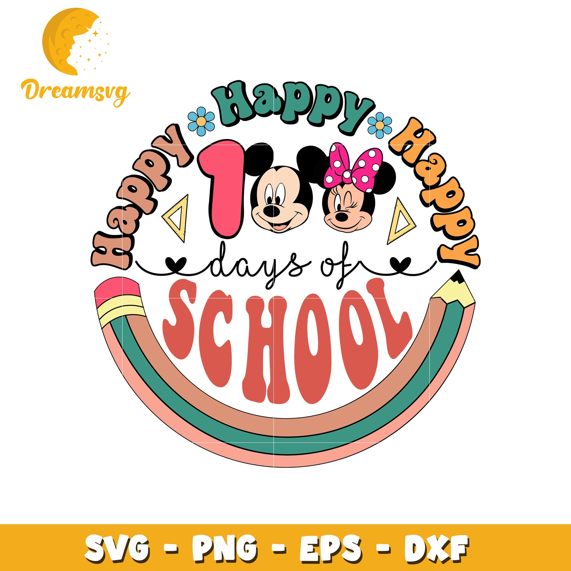 Happy 100 Days of School SVG with Mickey and Minnie Design