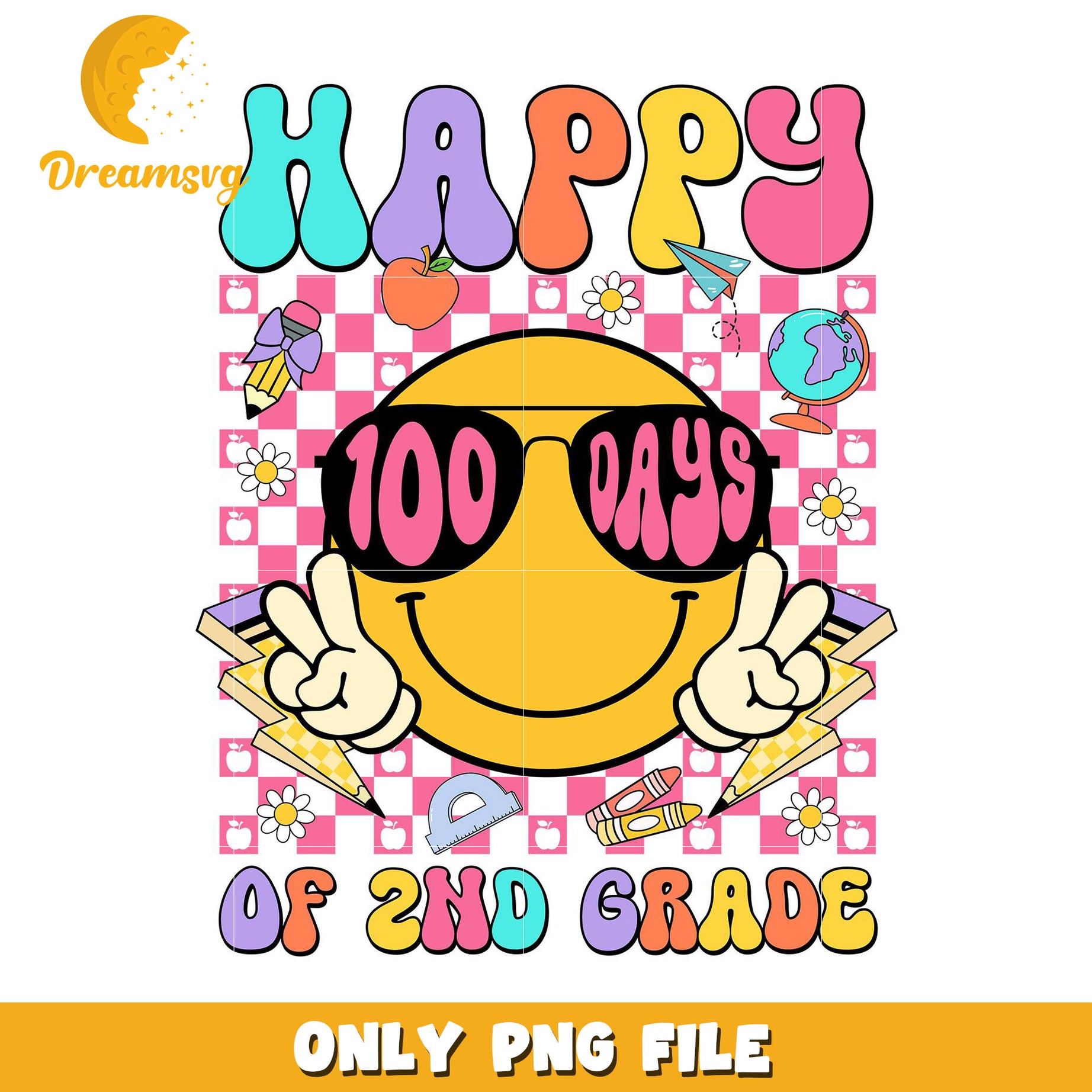Happy 100 Days of Second Grade PNG Graphic Design