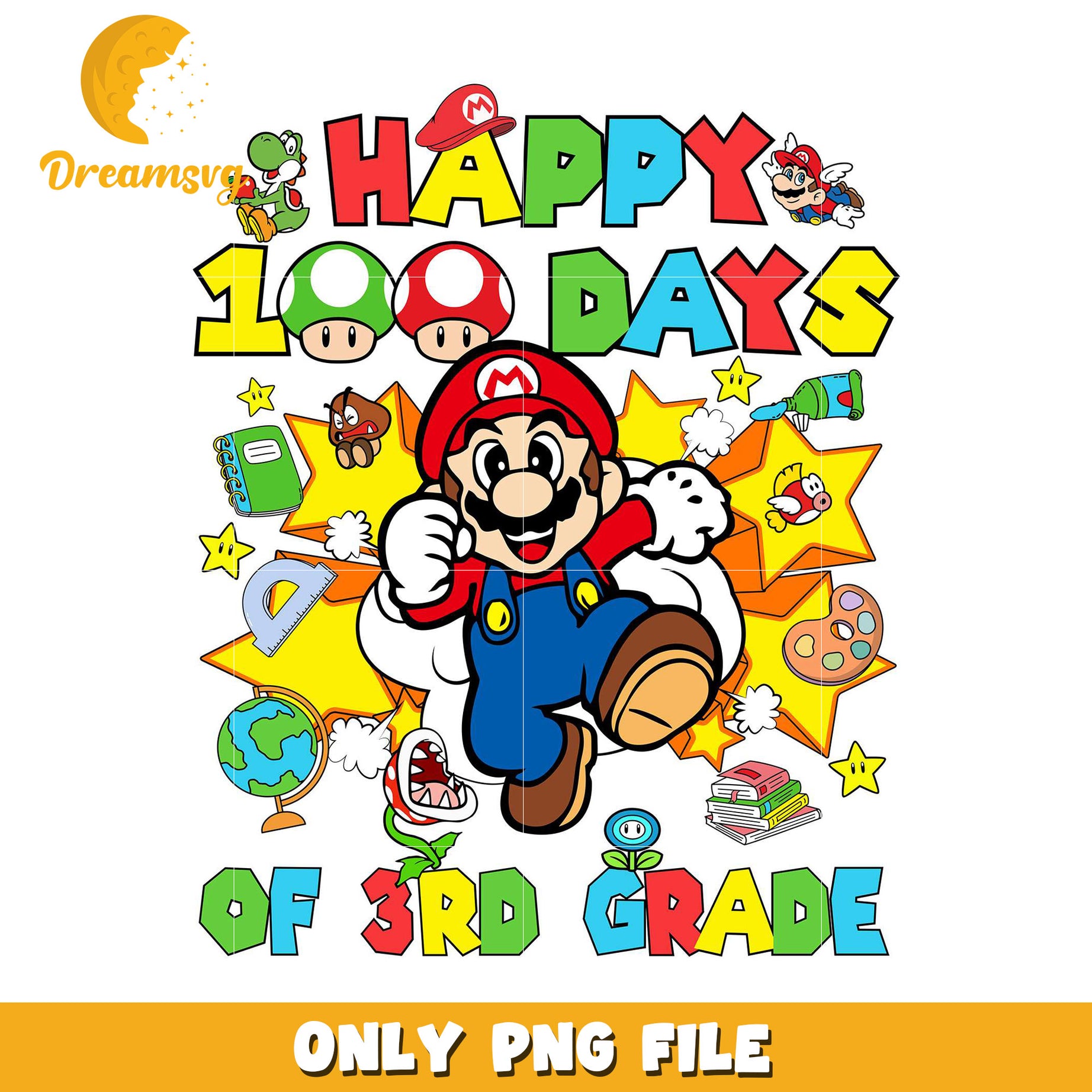 Happy 100 Days of Third Grade Mario PNG Design File