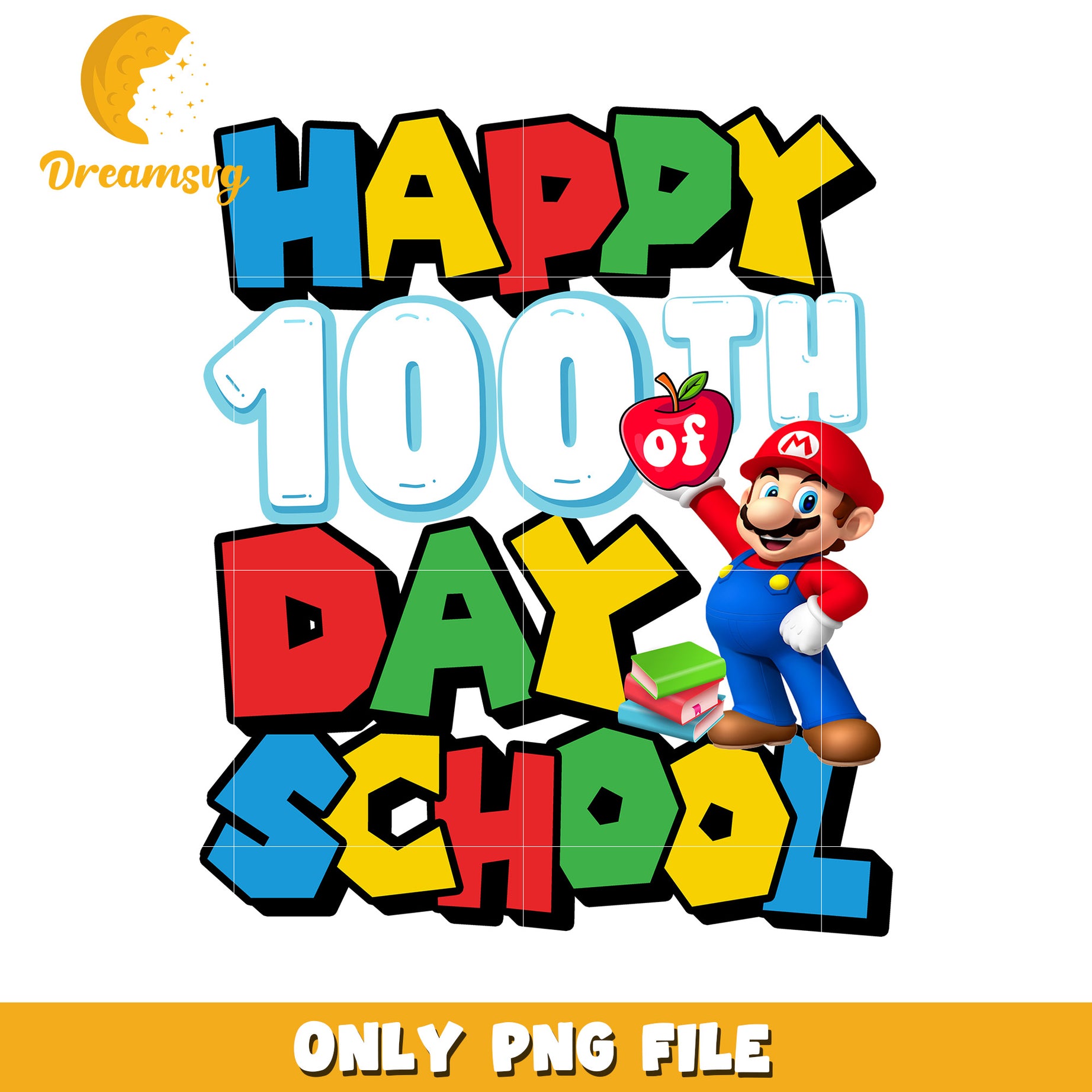 Happy 100th Day School Mario PNG