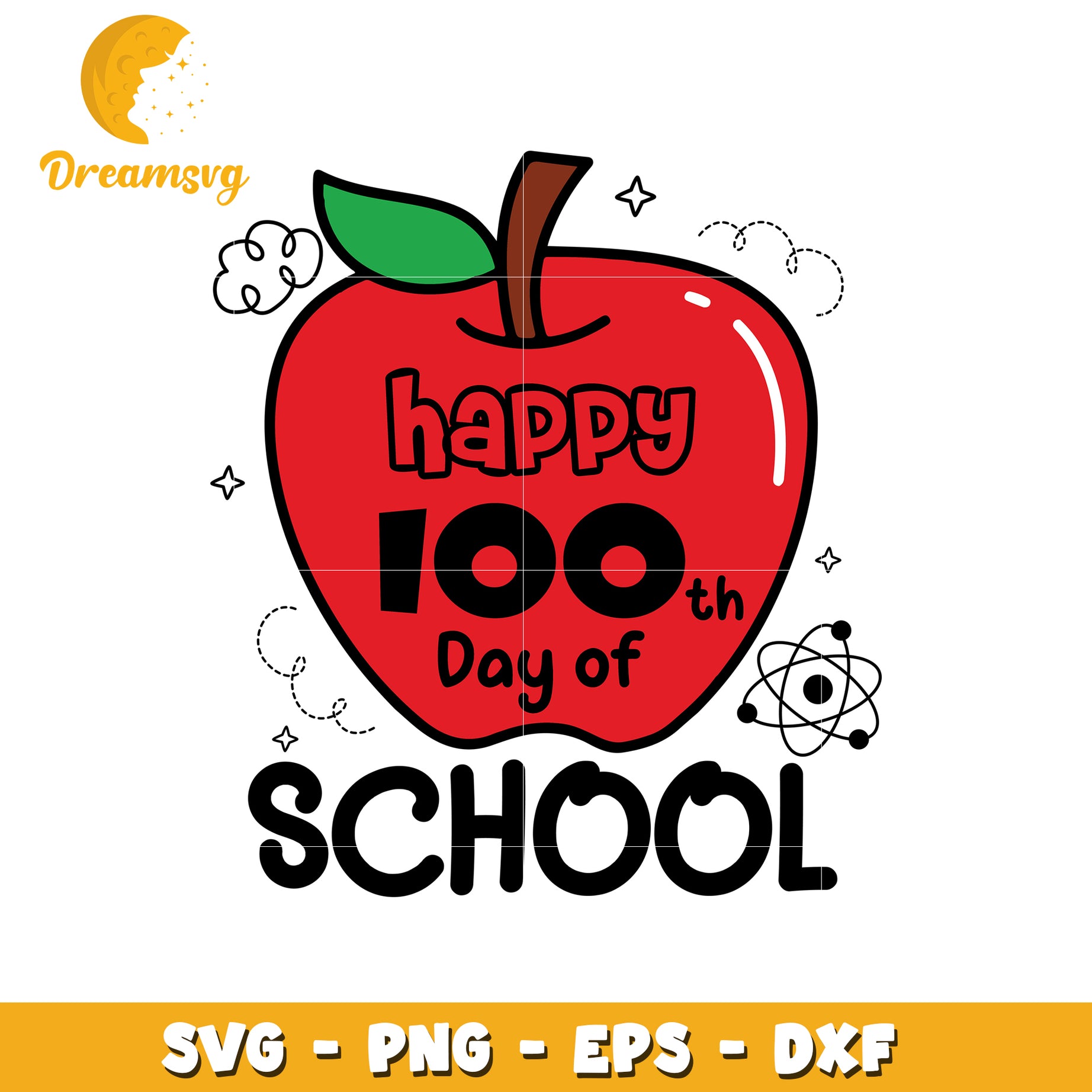 Happy 100th Day of School Apple SVG Clipart for Kids