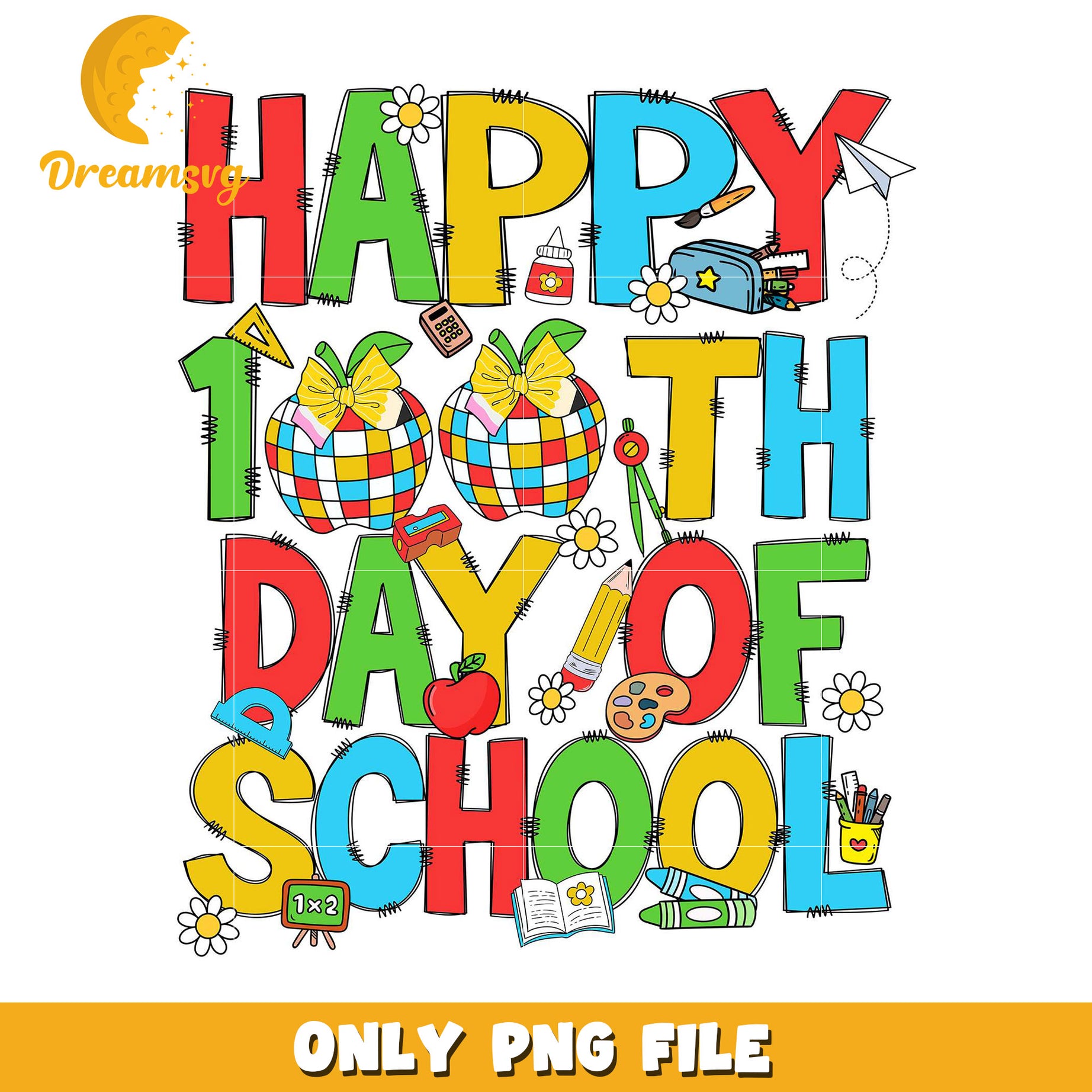 Happy 100th Day of School Colorful PNG Design Download