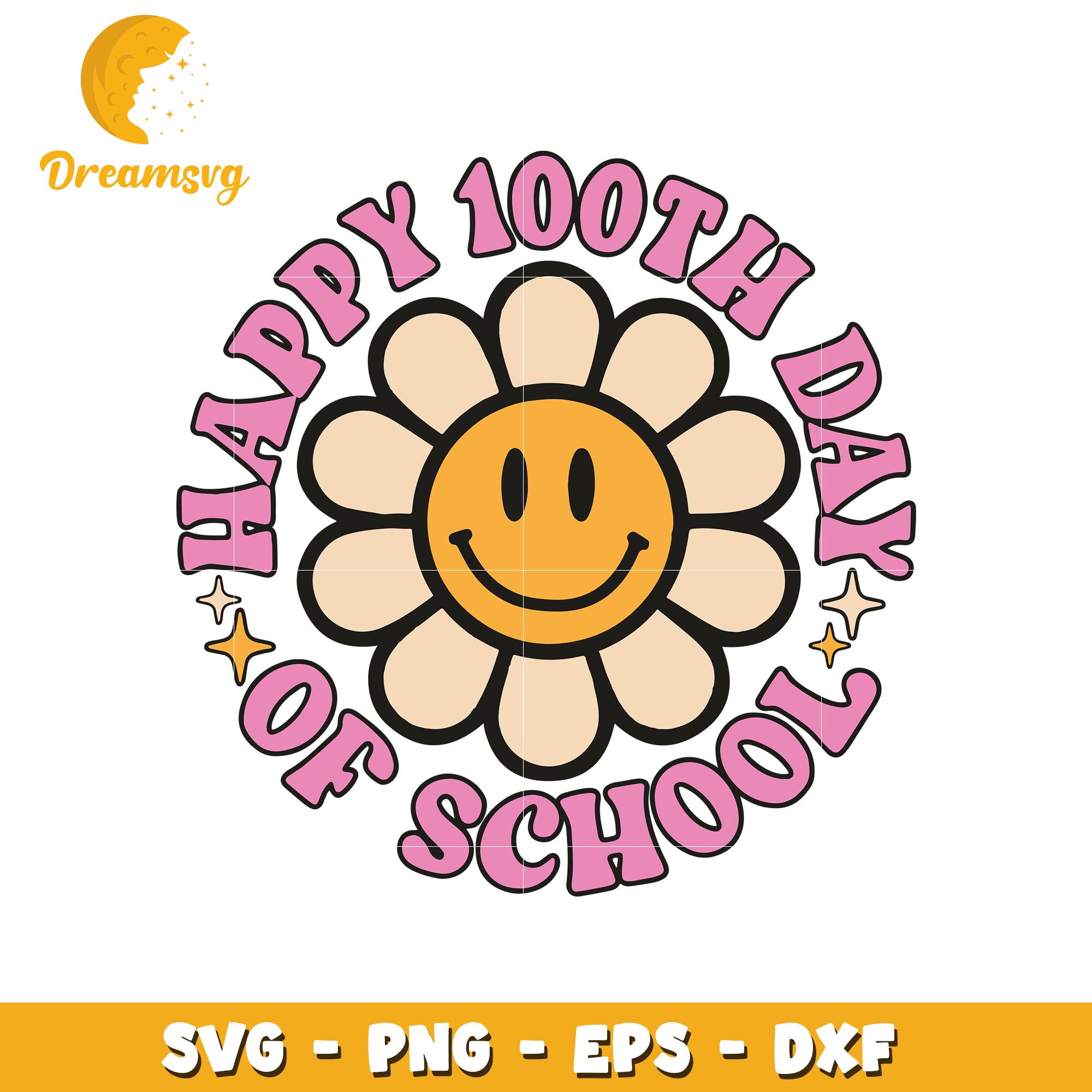 Happy 100th Day of School Flower SVG Design for Kids