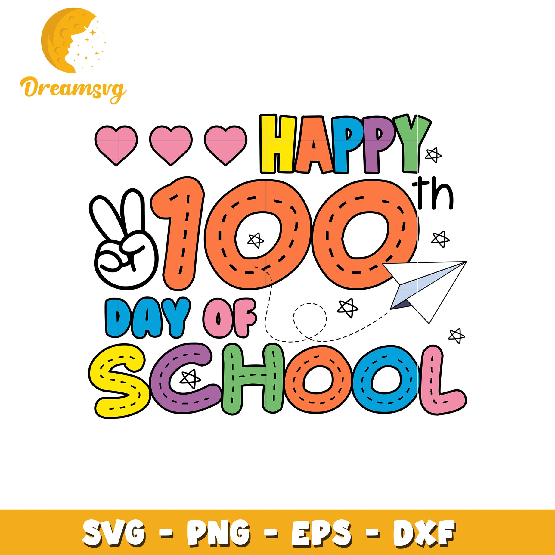 Happy 100th Day of School SVG Colourful Design Vector Art