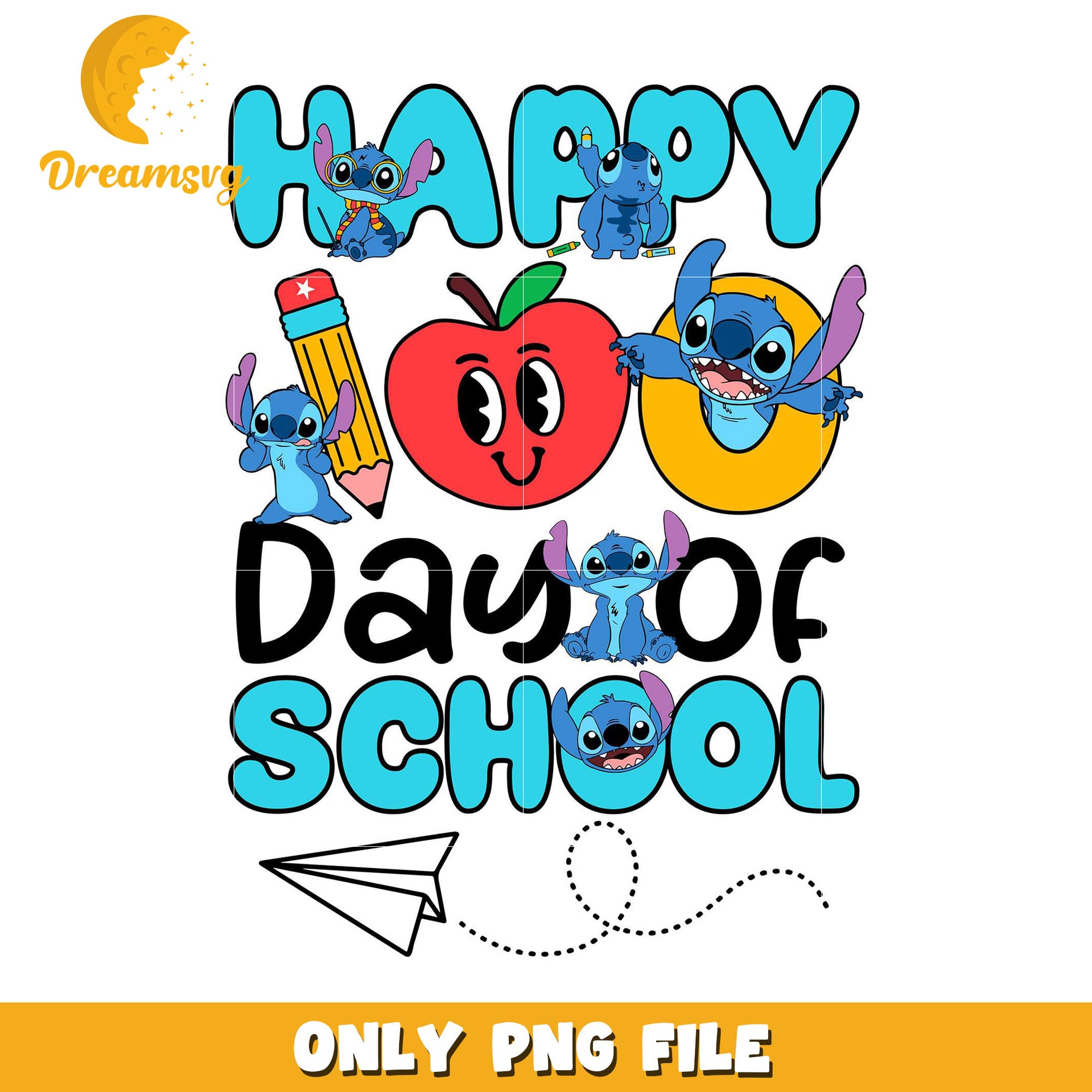 Happy Back to School PNG File with Fun Stitch Characters