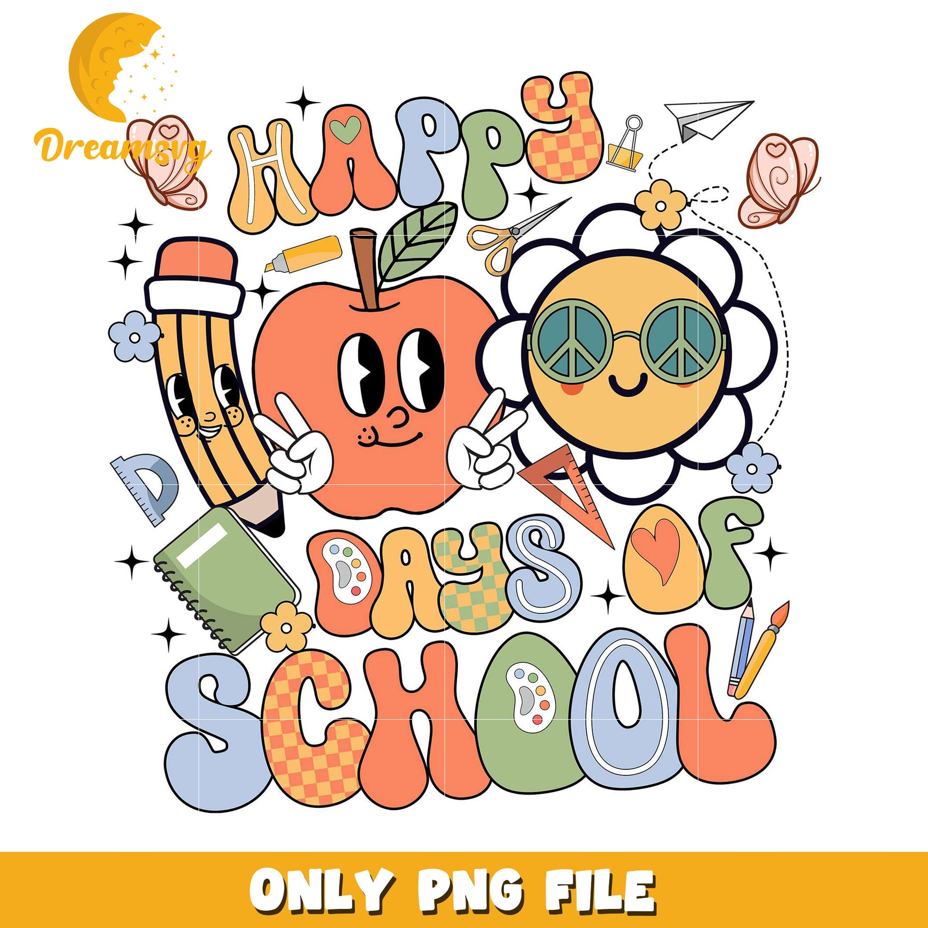 Happy Days of School Colorful PNG Design for Kids