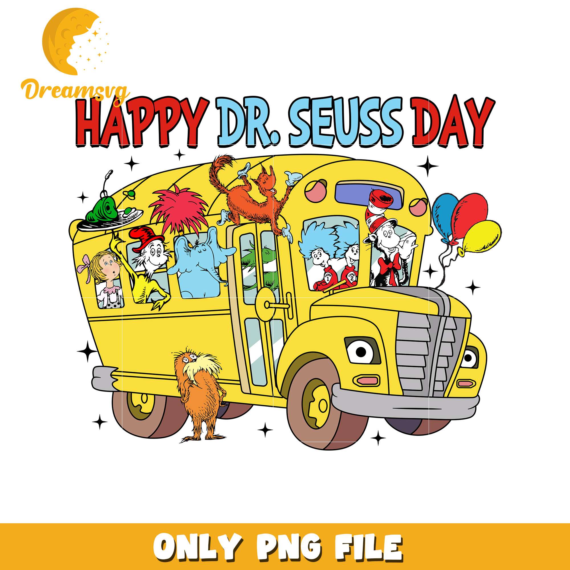 Happy Dr Seuss Day Colorful PNG for Celebrations