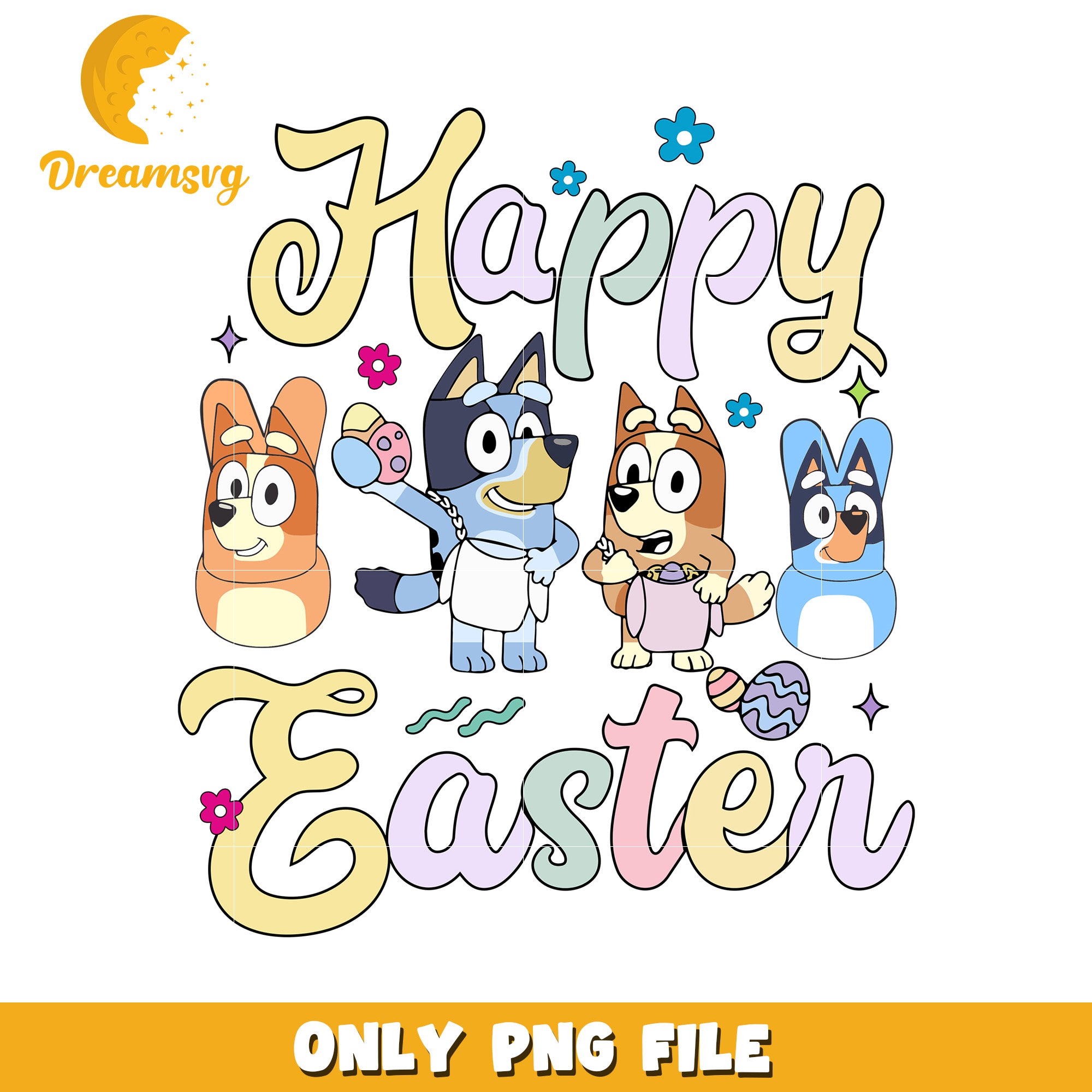 Happy Easter Bluey Family Fun PNG for Kids and Families
