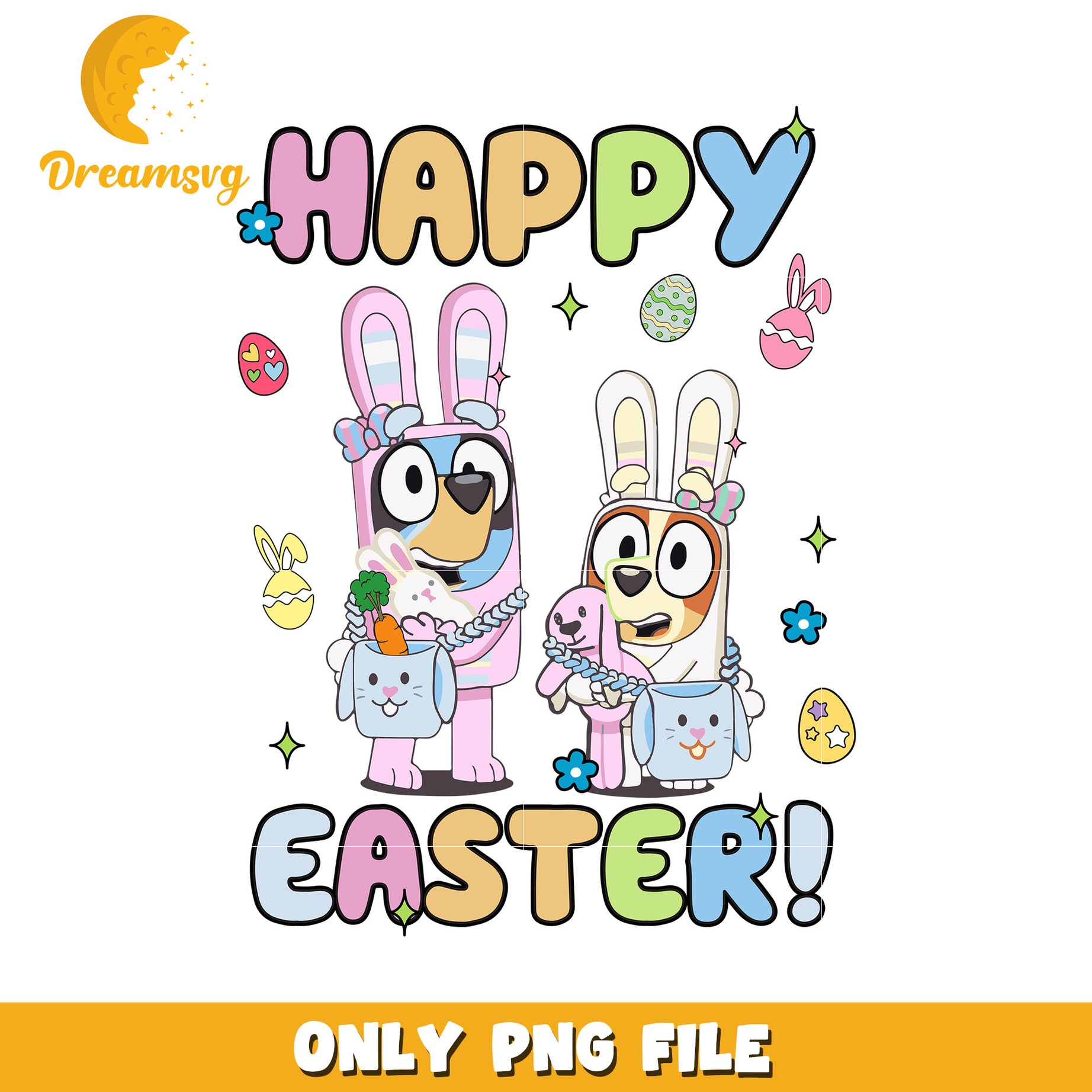 Happy Easter Bunny Characters Fun PNG Art Downloadable