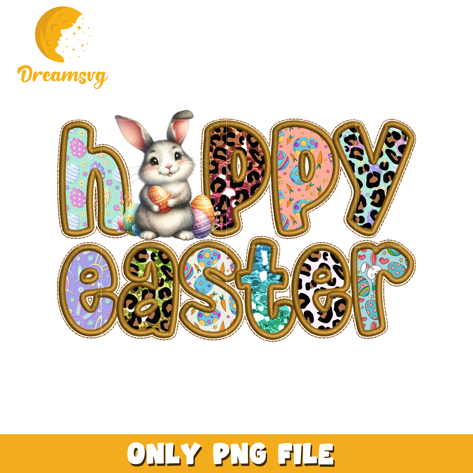 Happy Easter Bunny Colorful PNG Graphic for Spring Decor
