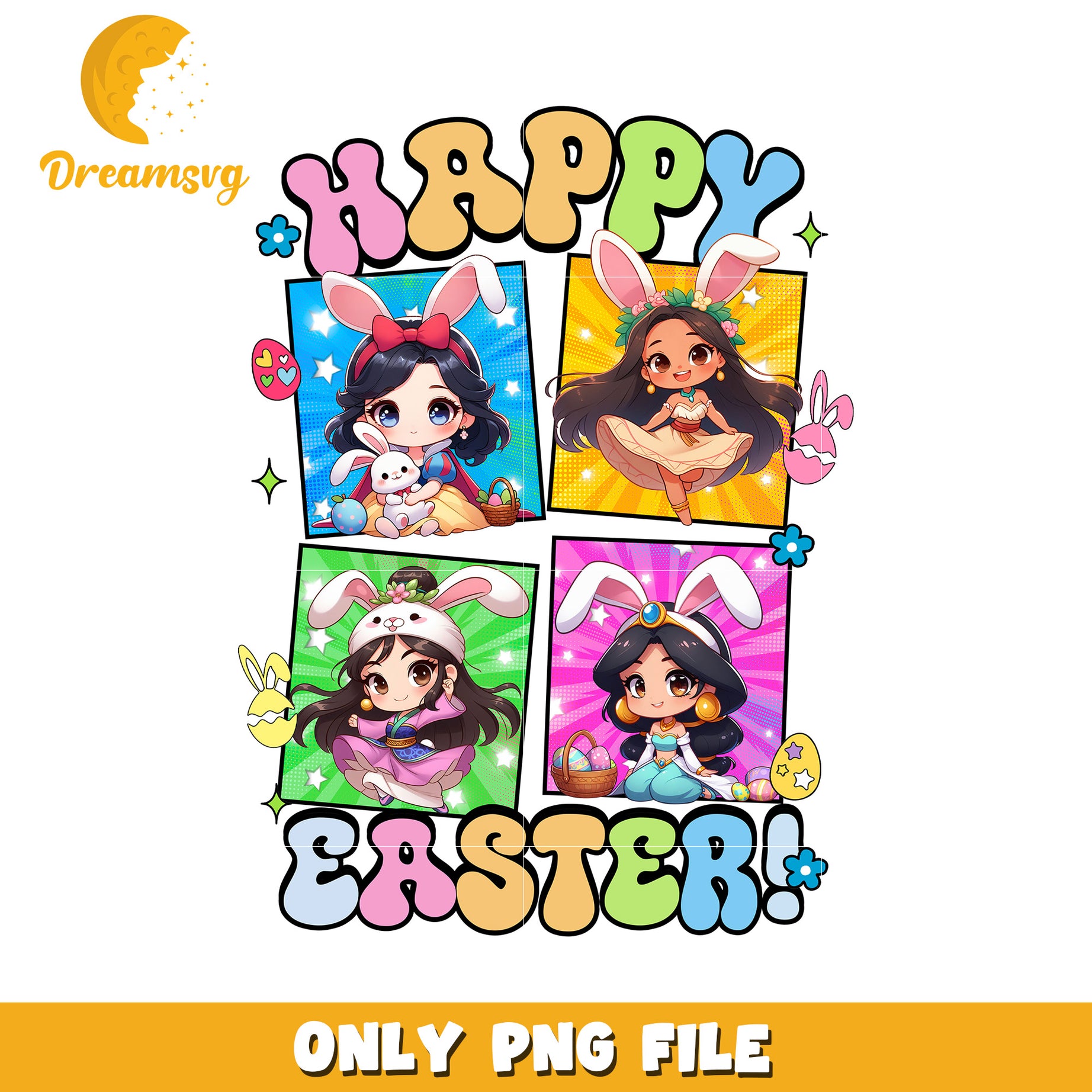 Happy Easter Bunny Girls Cute PNG Digital Download Art