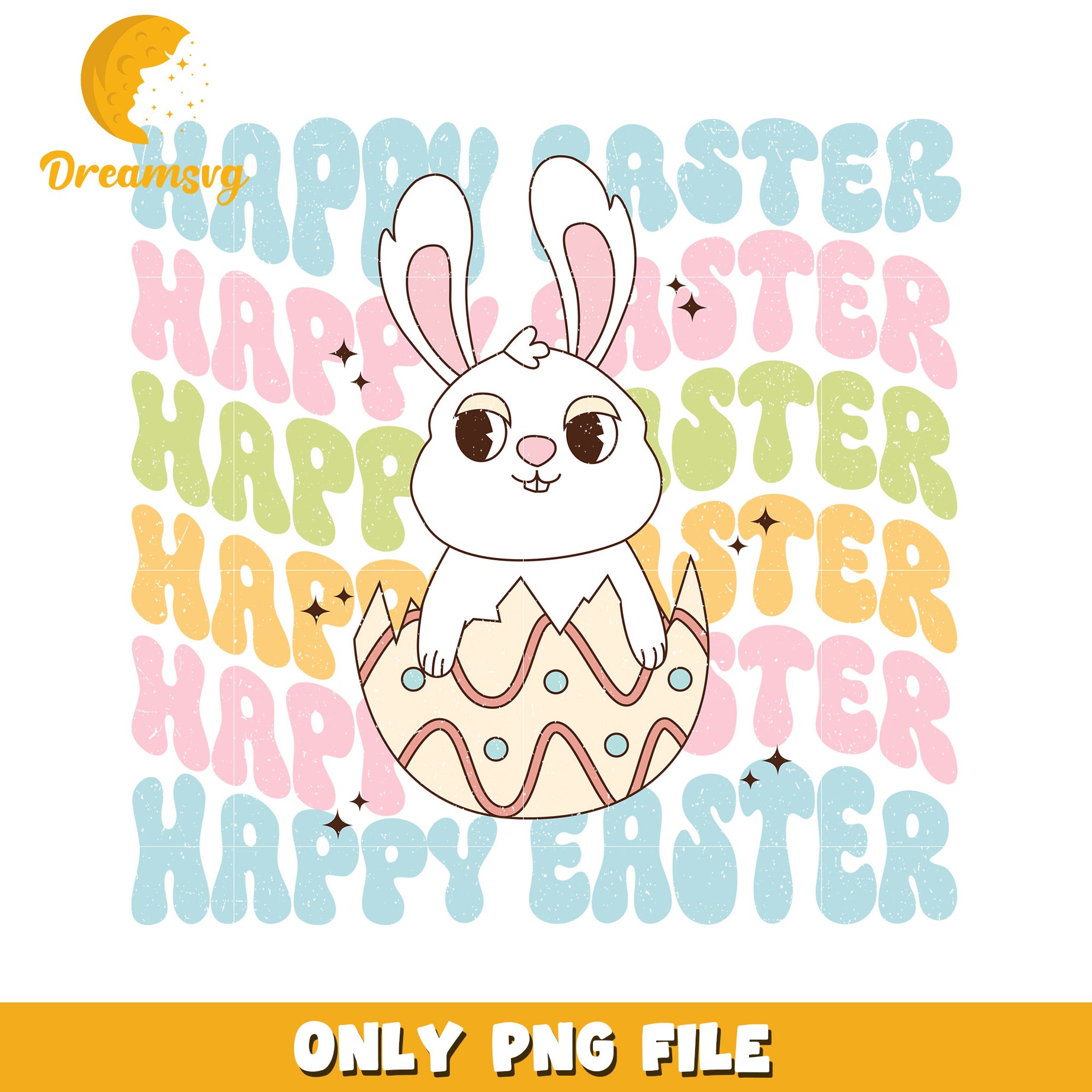 Happy Easter Bunny PNG Cute Pastel Egg Design for Kids