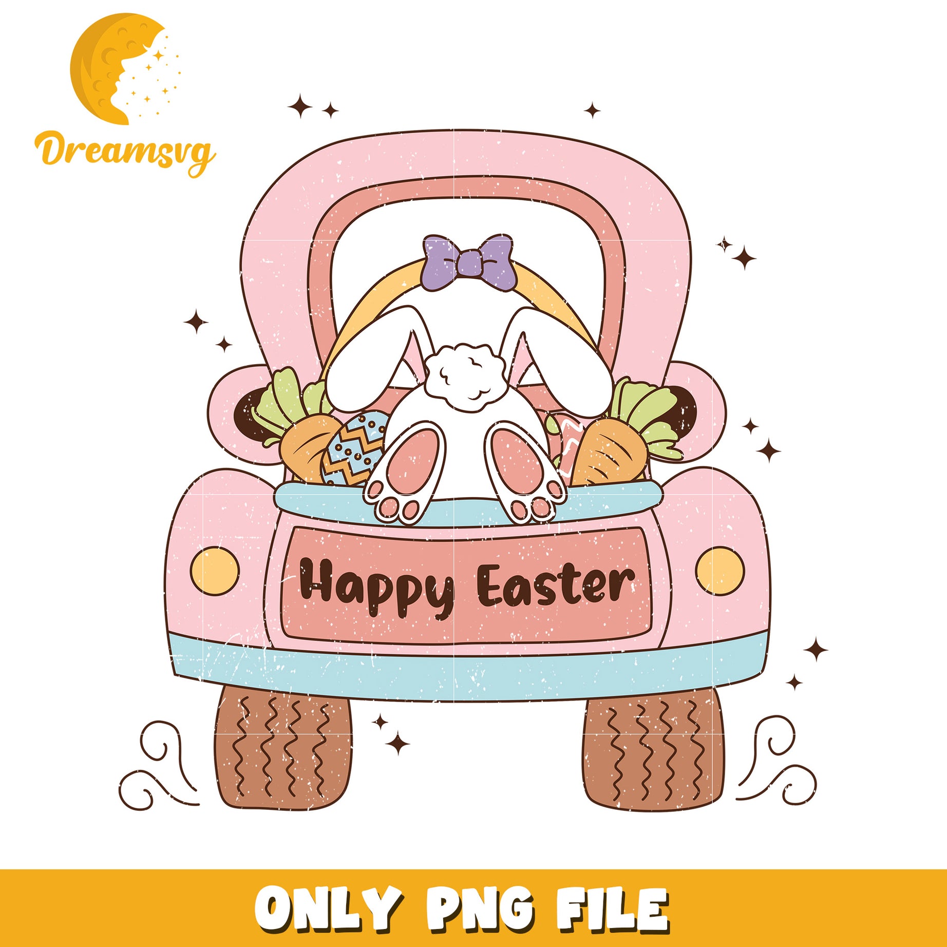 Happy Easter Bunny in Pink Car Cute PNG Design Image