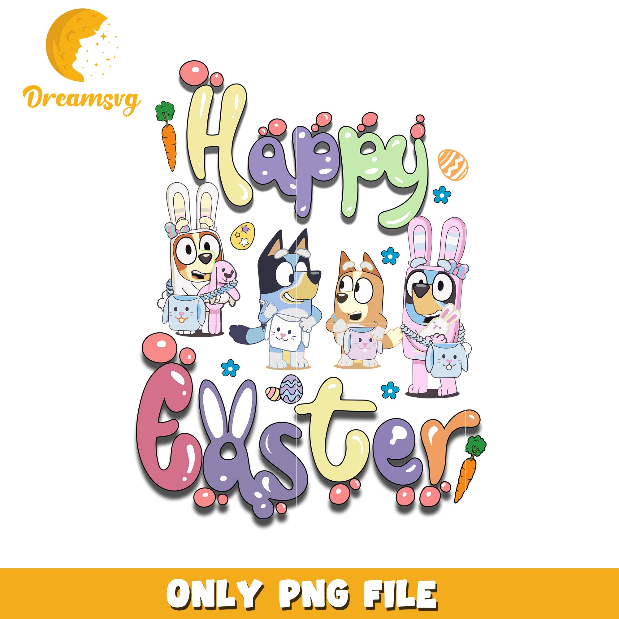 Happy Easter Cartoon Characters Colorful PNG Design Art