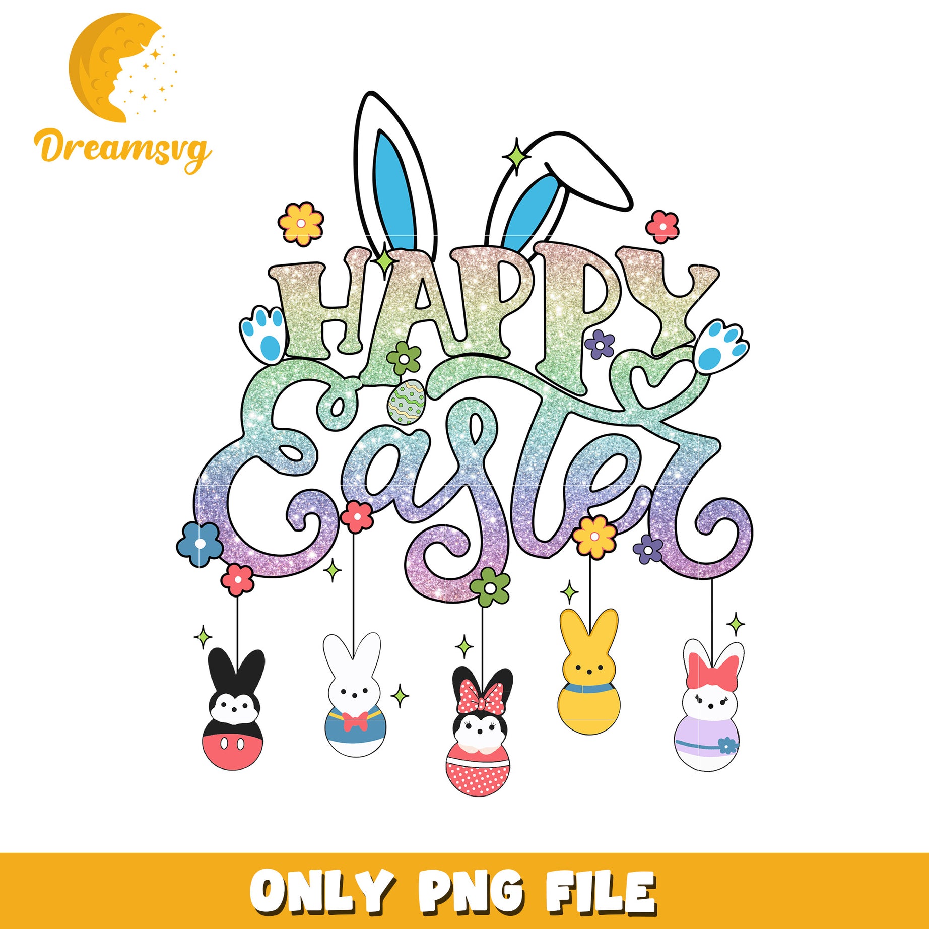 Happy Easter Colorful Bunny and Egg PNG Design Artwork
