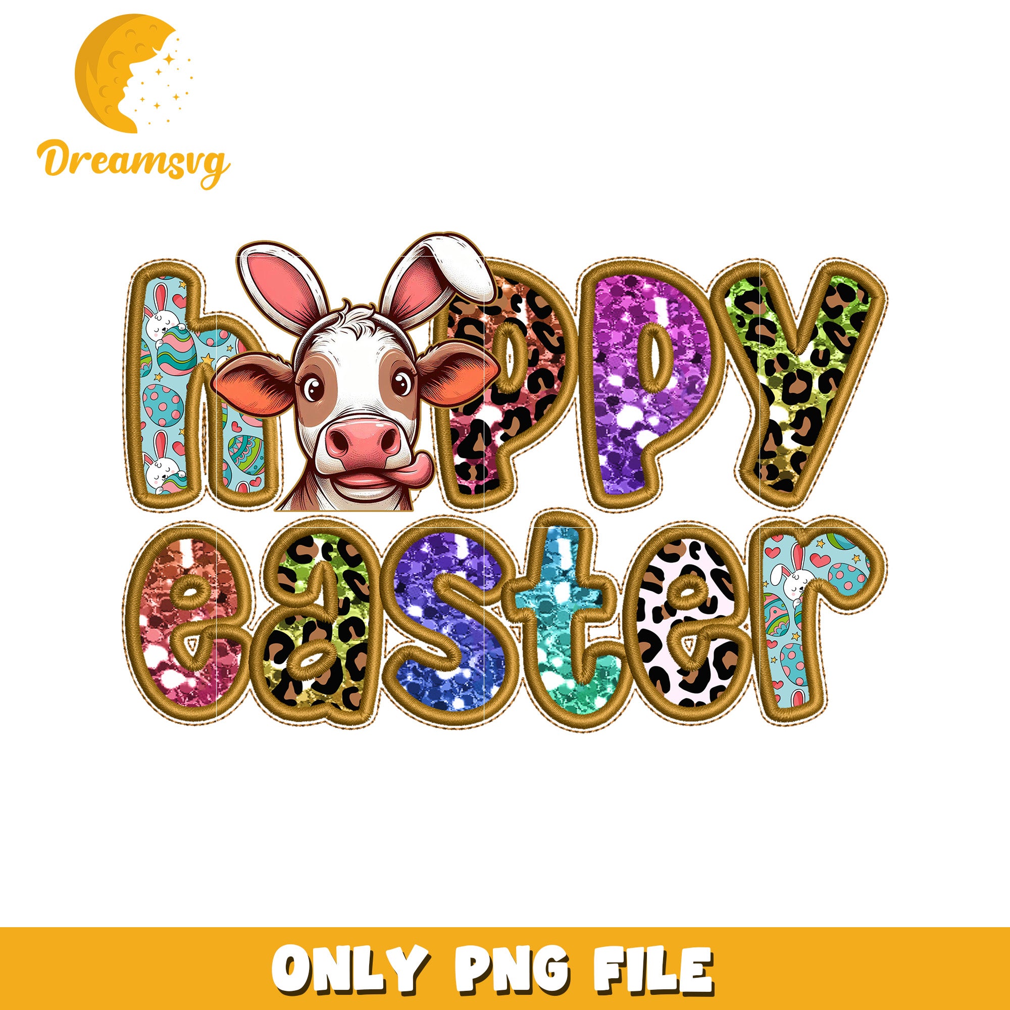 Happy Easter Colorful Cow Design PNG Download for Decor